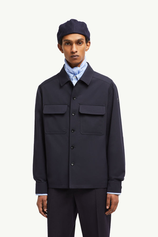 Langärmeliges Hemd aus Woll-Gabardine Herren Navyblau Moncler 0