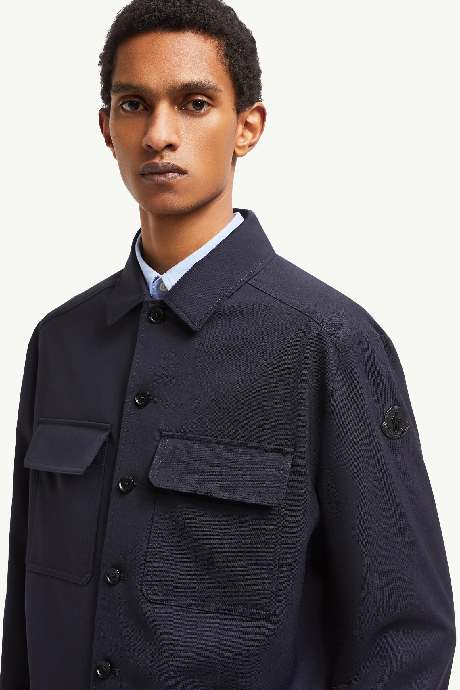 Wool Gabardine Long Sleeve Shirt Men Navy Blue Moncler 1