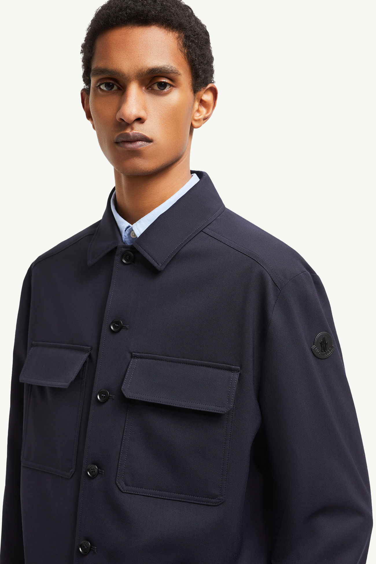 羊毛華達呢長袖恤衫 男士 海軍藍色 Moncler 1