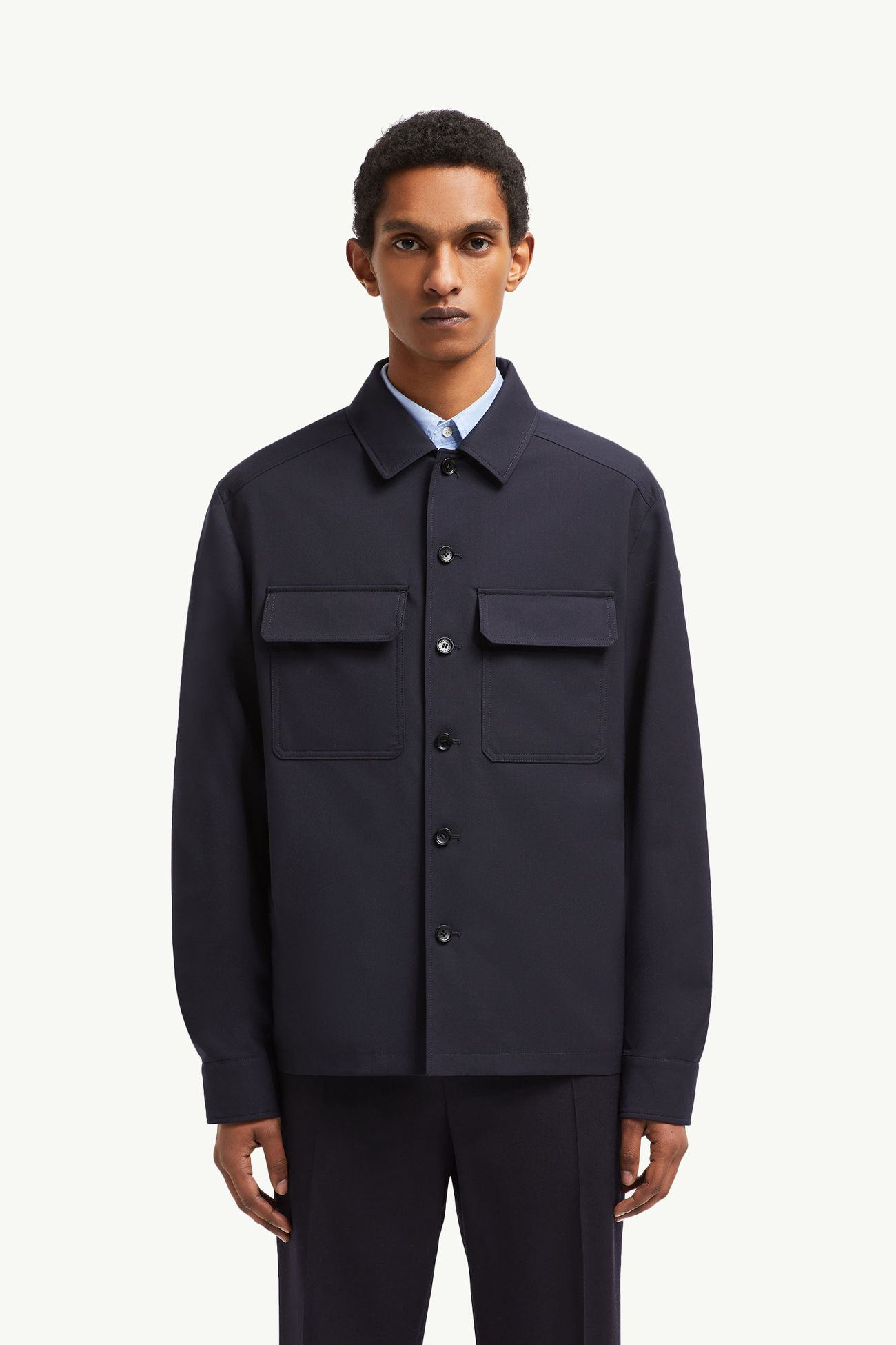 Camisa de manga larga de gabardina de lana Hombre Azul marino Moncler 3