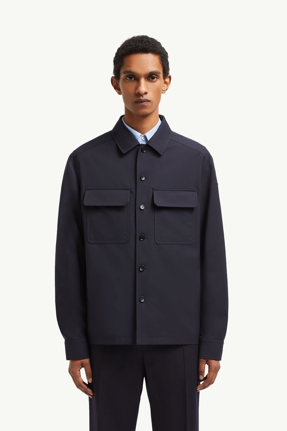 Wool Gabardine Long Sleeve Shirt Men Navy Blue Moncler 3
