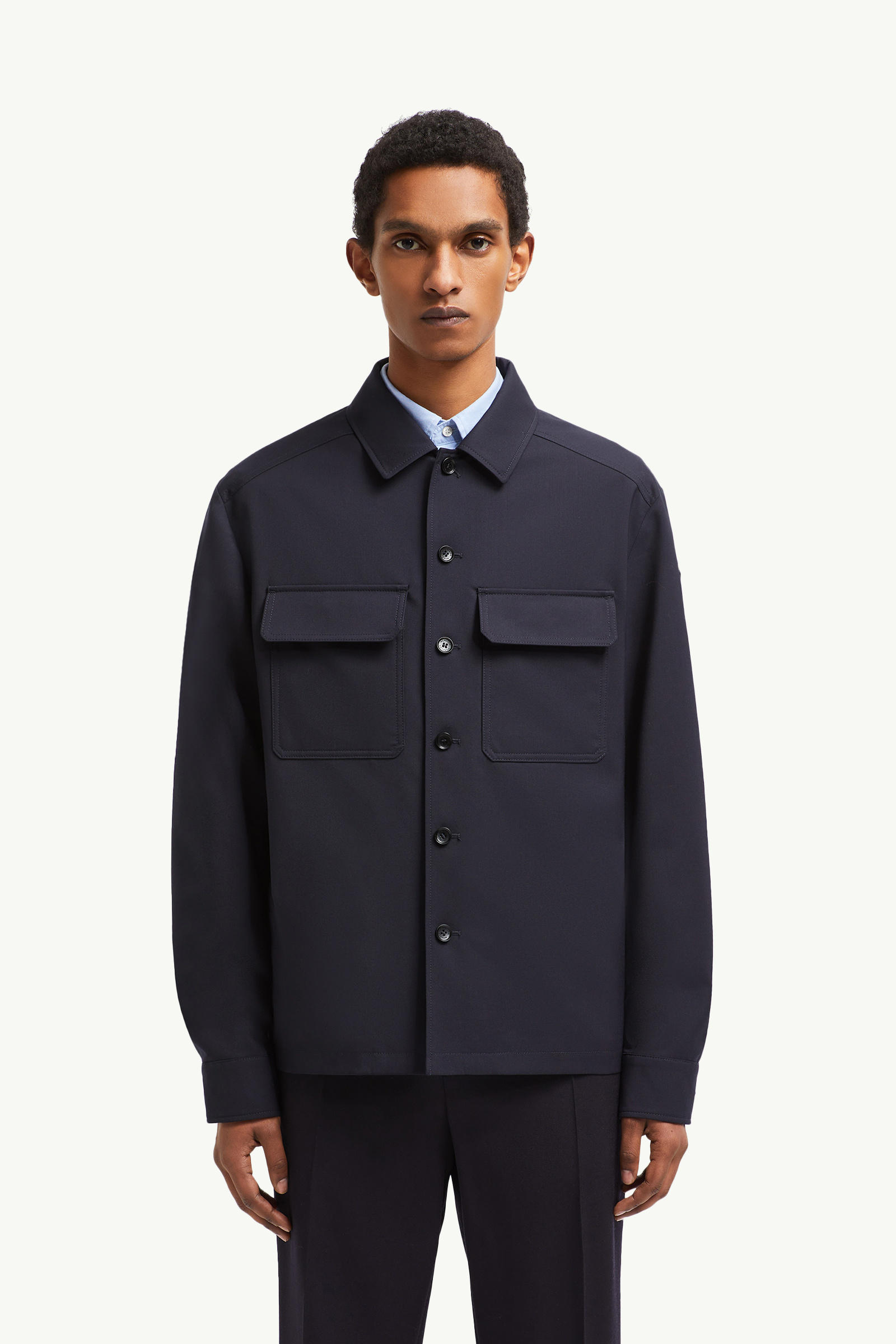 Wool Gabardine Long Sleeve Shirt Men Navy Blue Moncler 3