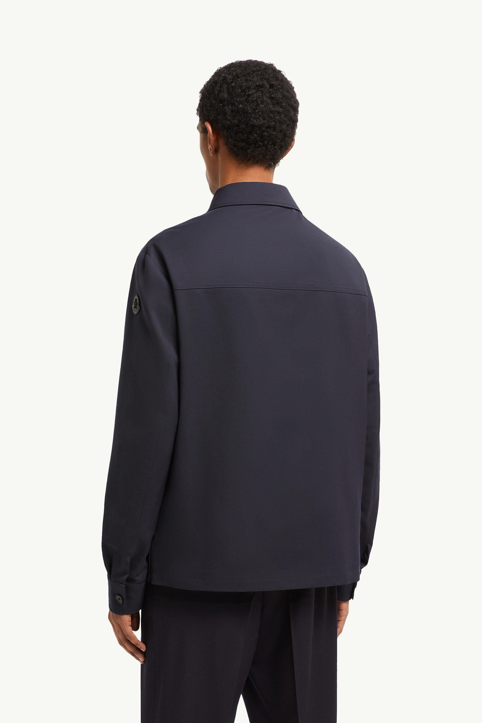 Wool Gabardine Long Sleeve Shirt Men Navy Blue Moncler 4
