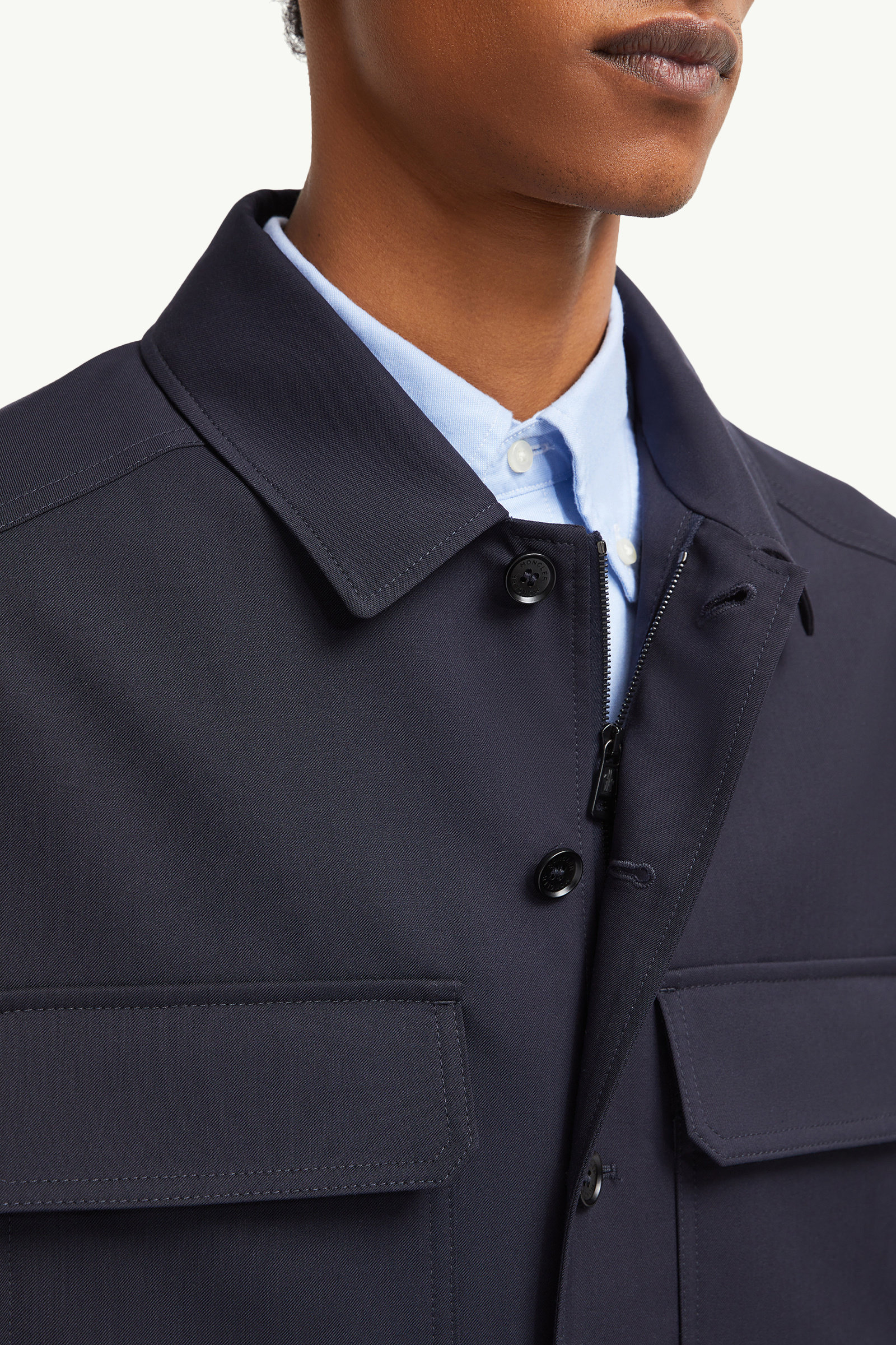 Wool Gabardine Long Sleeve Shirt Men Navy Blue Moncler 5