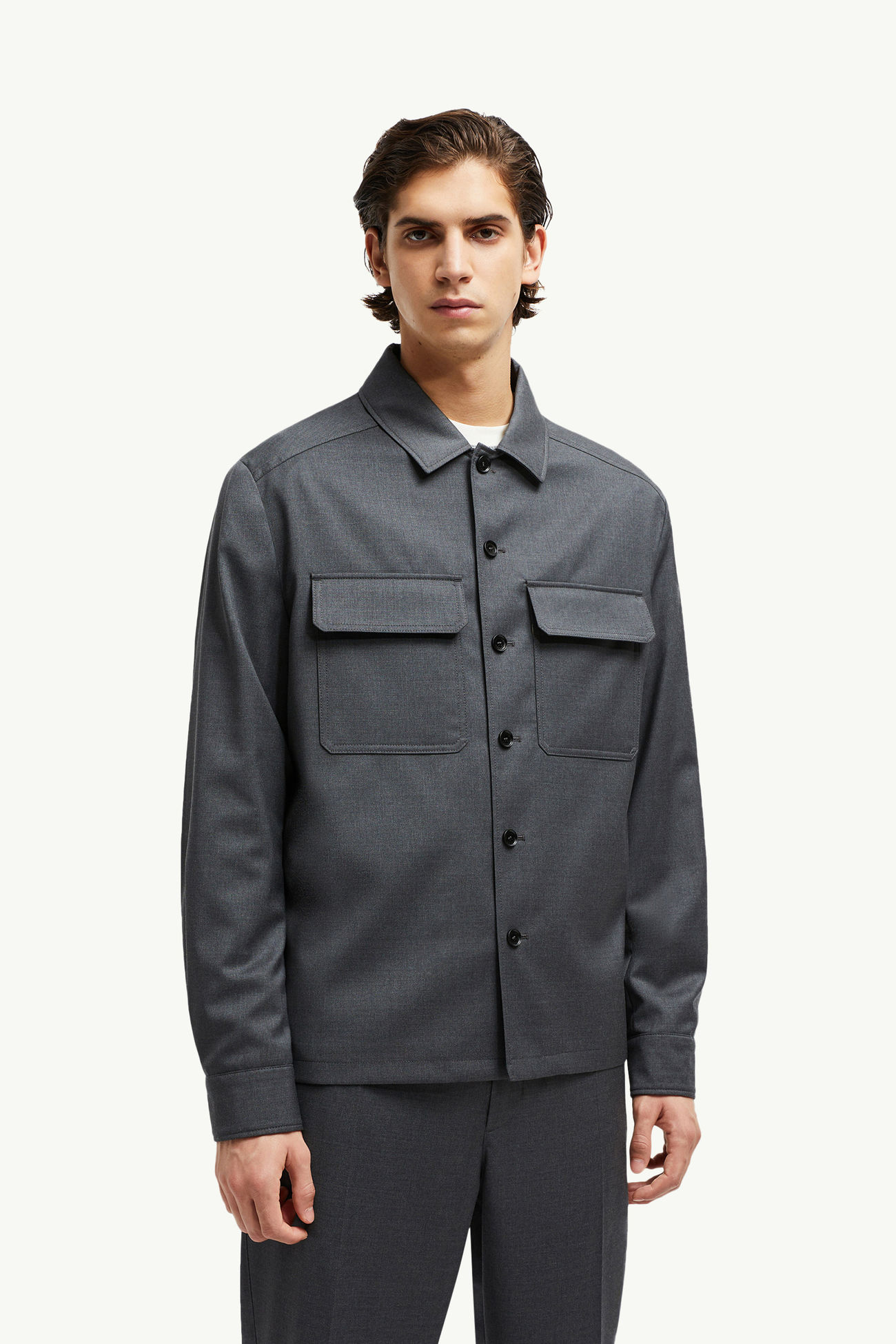 Camisa de manga larga de gabardina de lana Hombre Gris oscuro Moncler 3