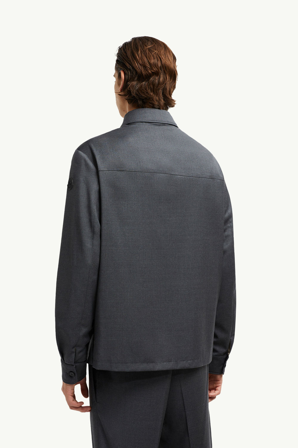 Wool Gabardine Long Sleeve Shirt Men Dark Gray Moncler 4