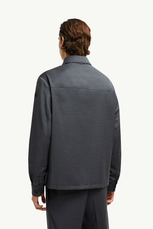 Wool Gabardine Long Sleeve Shirt Men Dark Gray Moncler 4