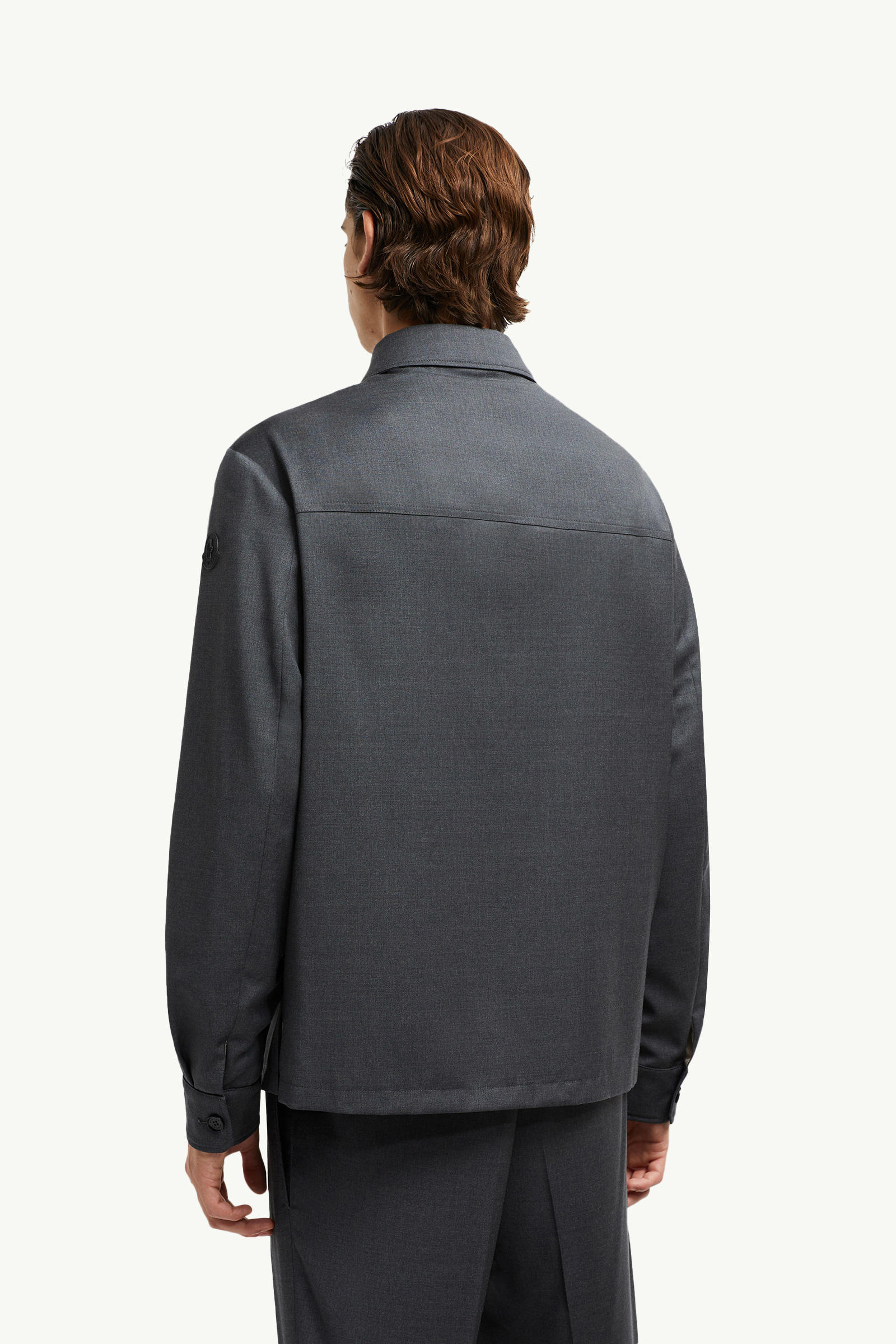 Wool Gabardine Long Sleeve Shirt Men Dark Gray Moncler 4