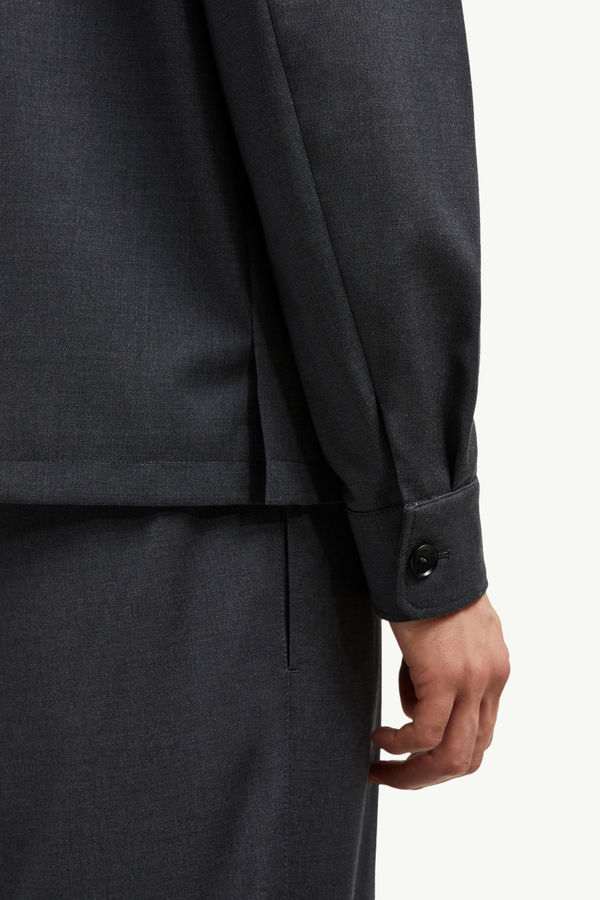 Wool Gabardine Long Sleeve Shirt Men Dark Gray Moncler 5