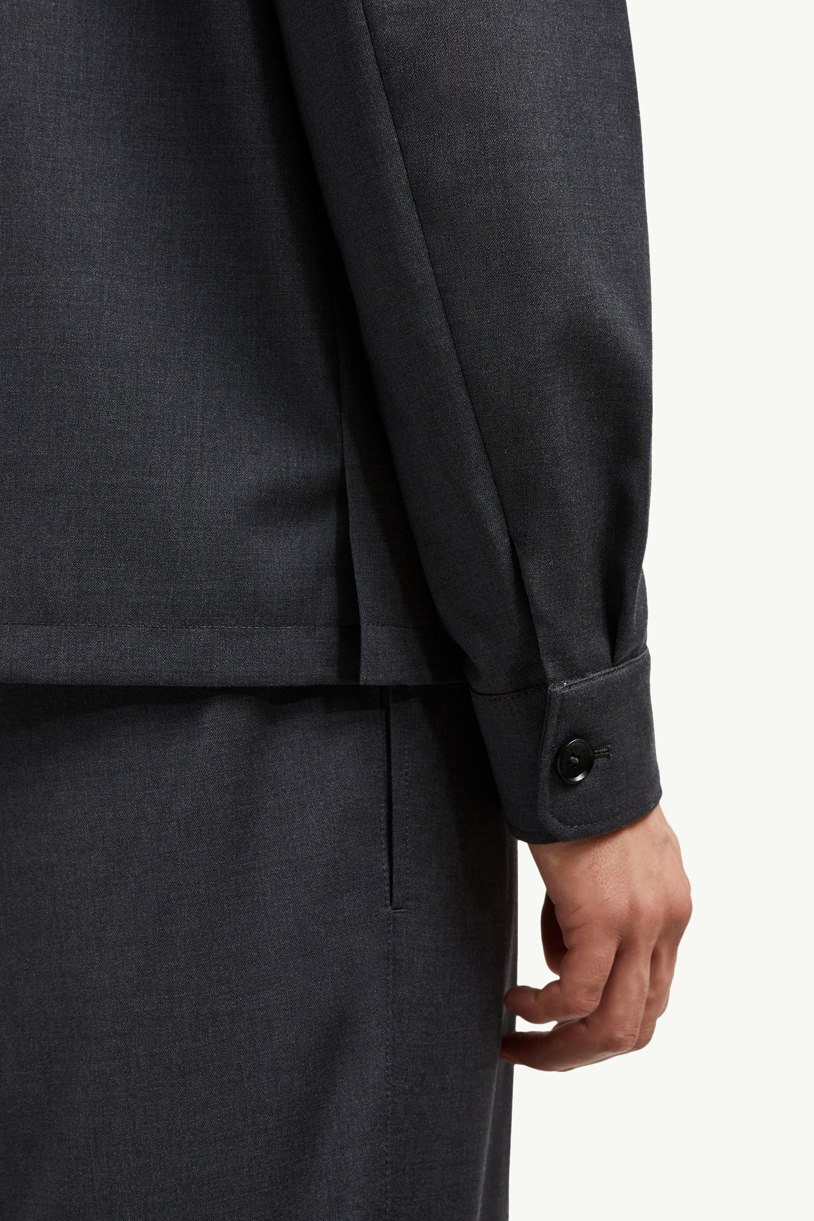 Wool Gabardine Long Sleeve Shirt Men Dark Gray Moncler 5