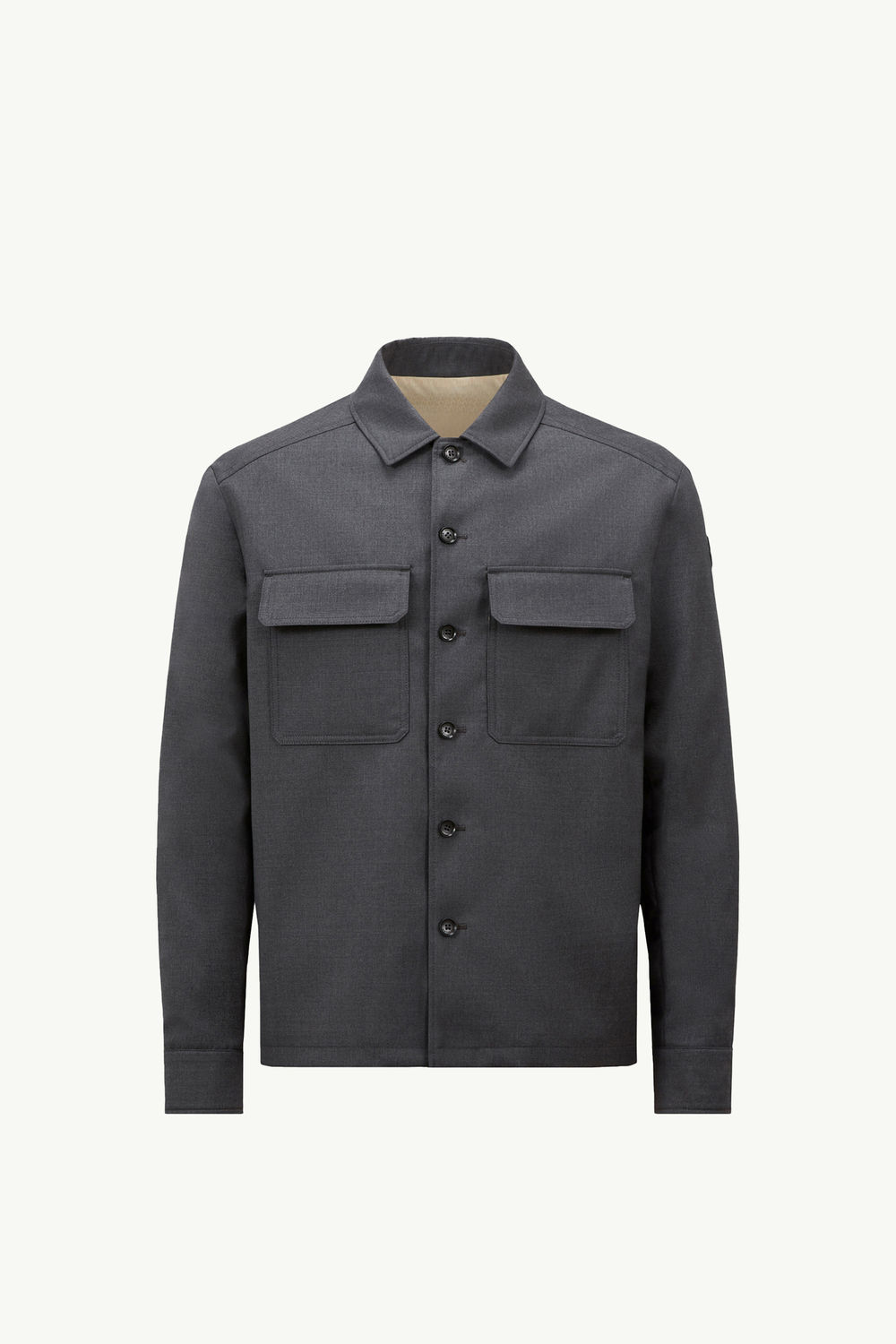 Wool Gabardine Long Sleeve Shirt Men Dark Gray Moncler 2
