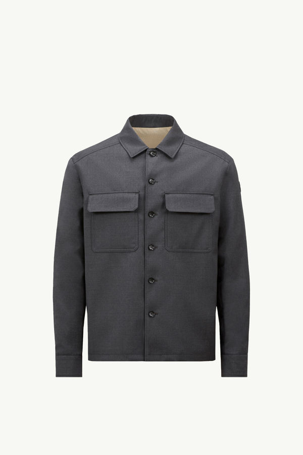 Wool Gabardine Long Sleeve Shirt Men Dark Gray Moncler 2