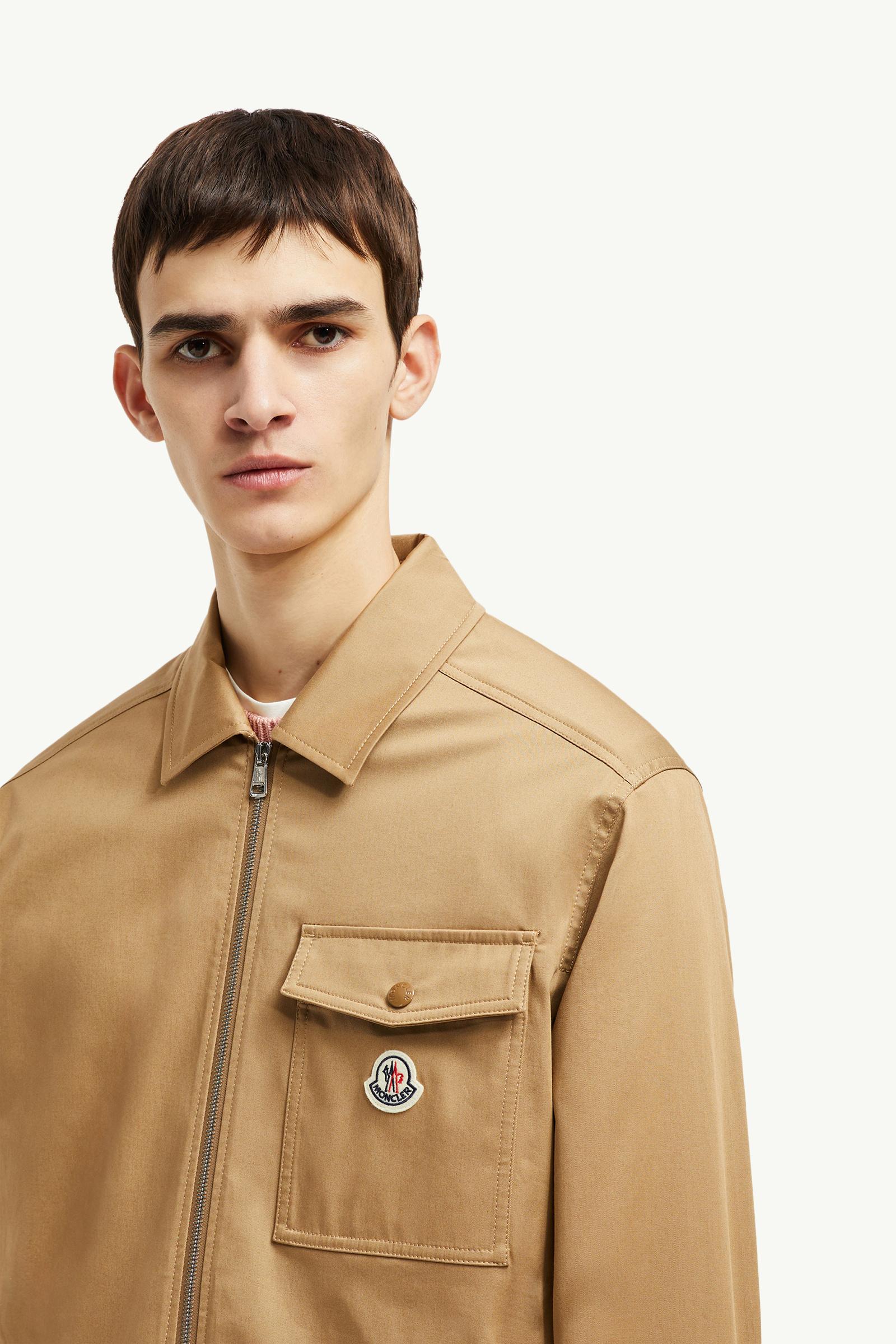 Cotton Gabardine Zip-Up Shirt Jacket Men Beige Moncler 1
