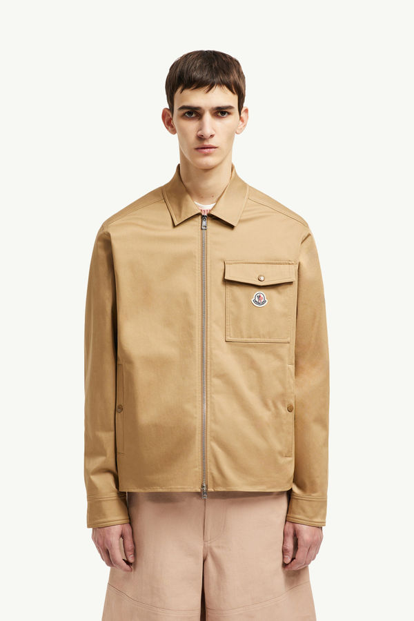 Cotton Gabardine Zip-Up Shirt Jacket Men Beige Moncler 3
