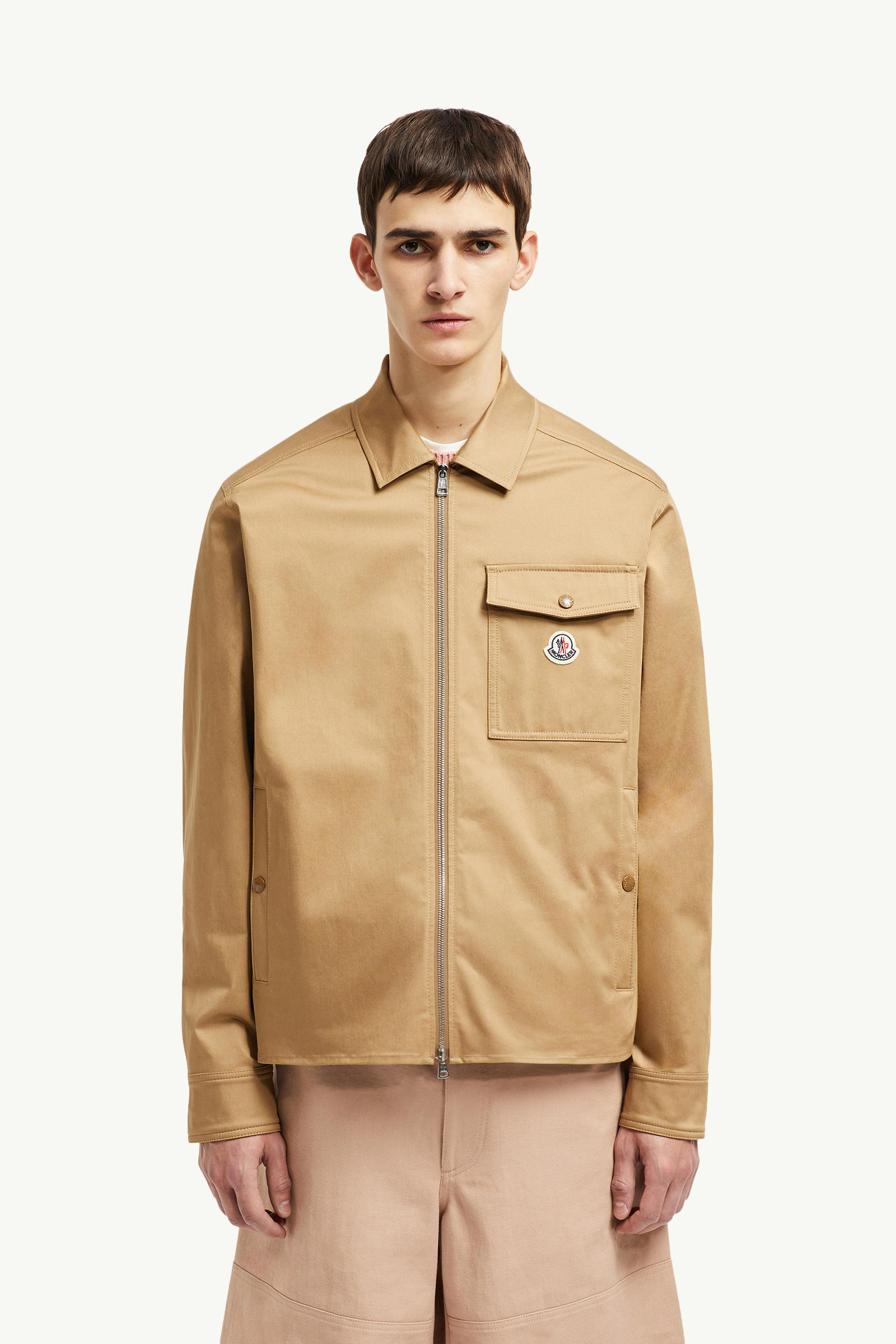 Cotton Gabardine Zip-Up Shirt Jacket Men Beige Moncler 3