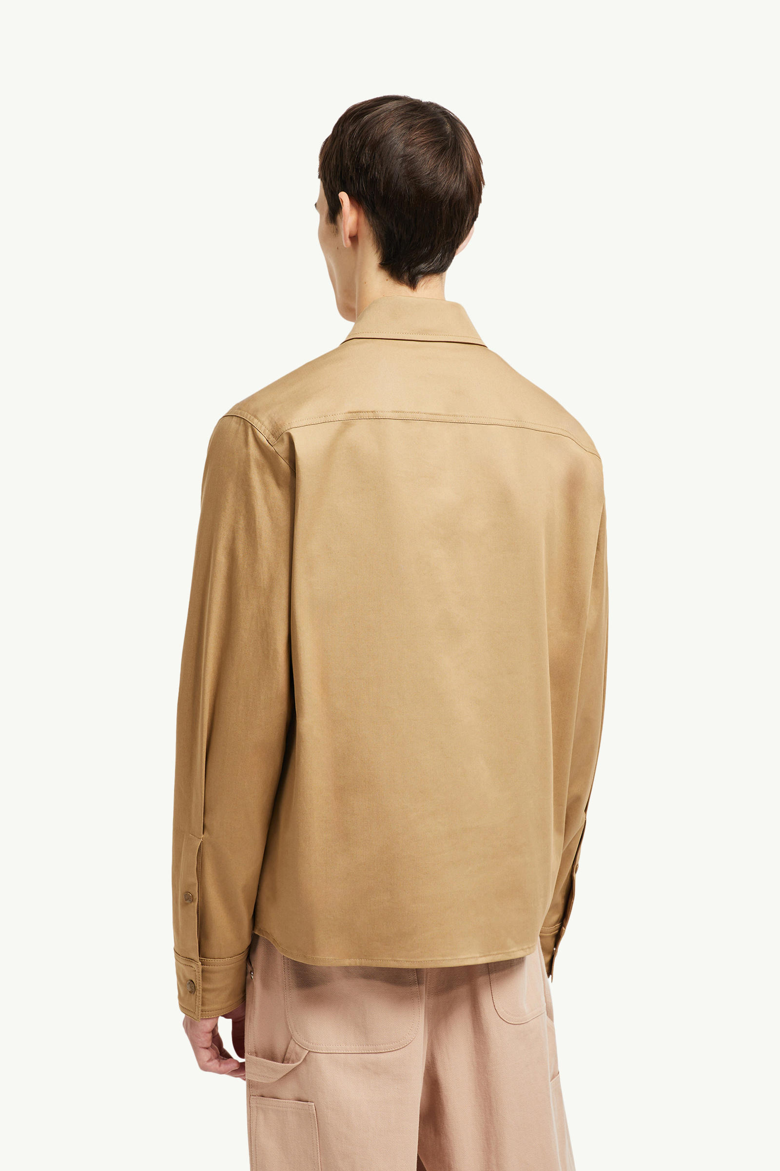 Cotton Gabardine Zip-Up Shirt Jacket Men Beige Moncler 4