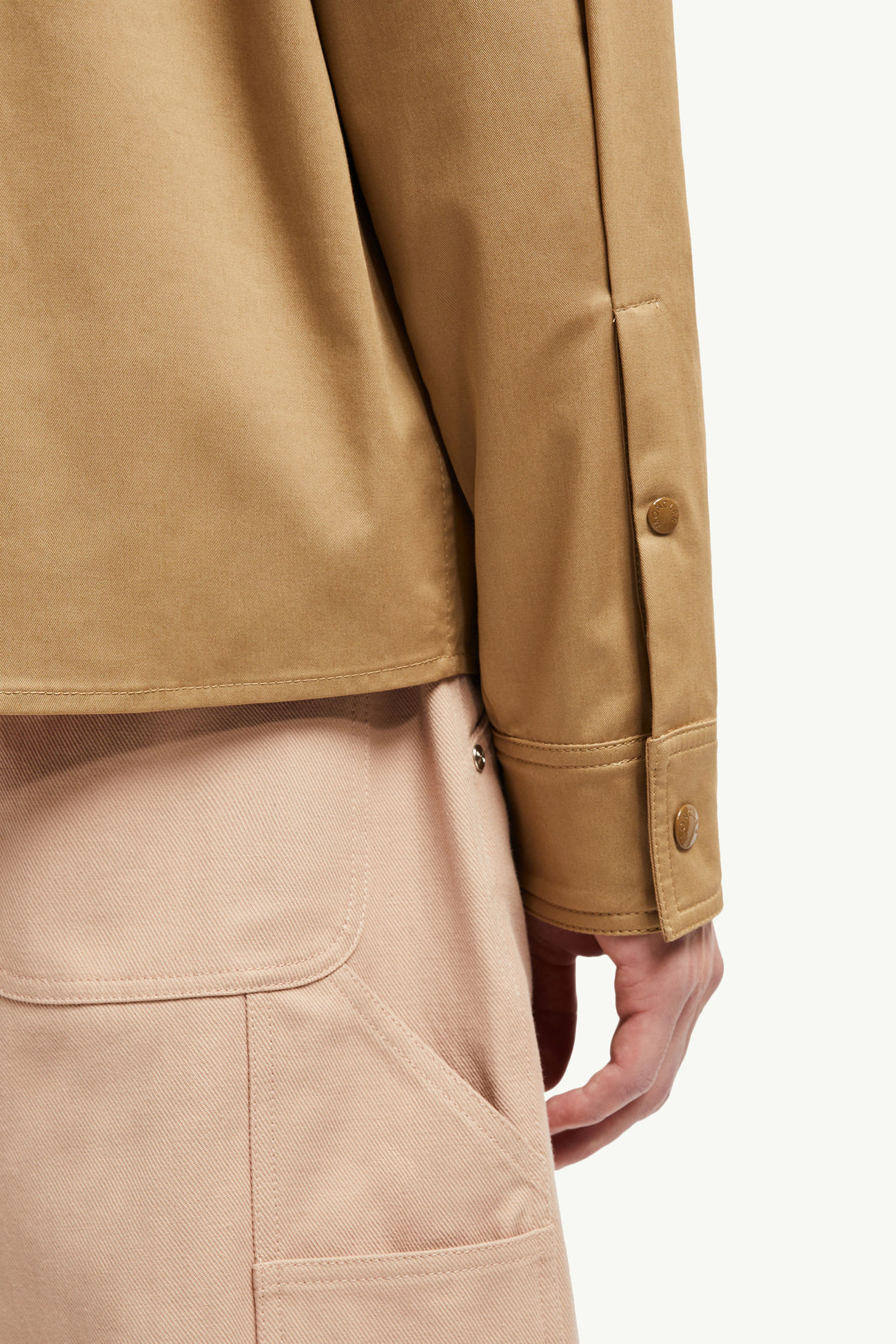 Chaqueta camisera con cremallera de gabardina de algodón Hombre Beige Moncler 6