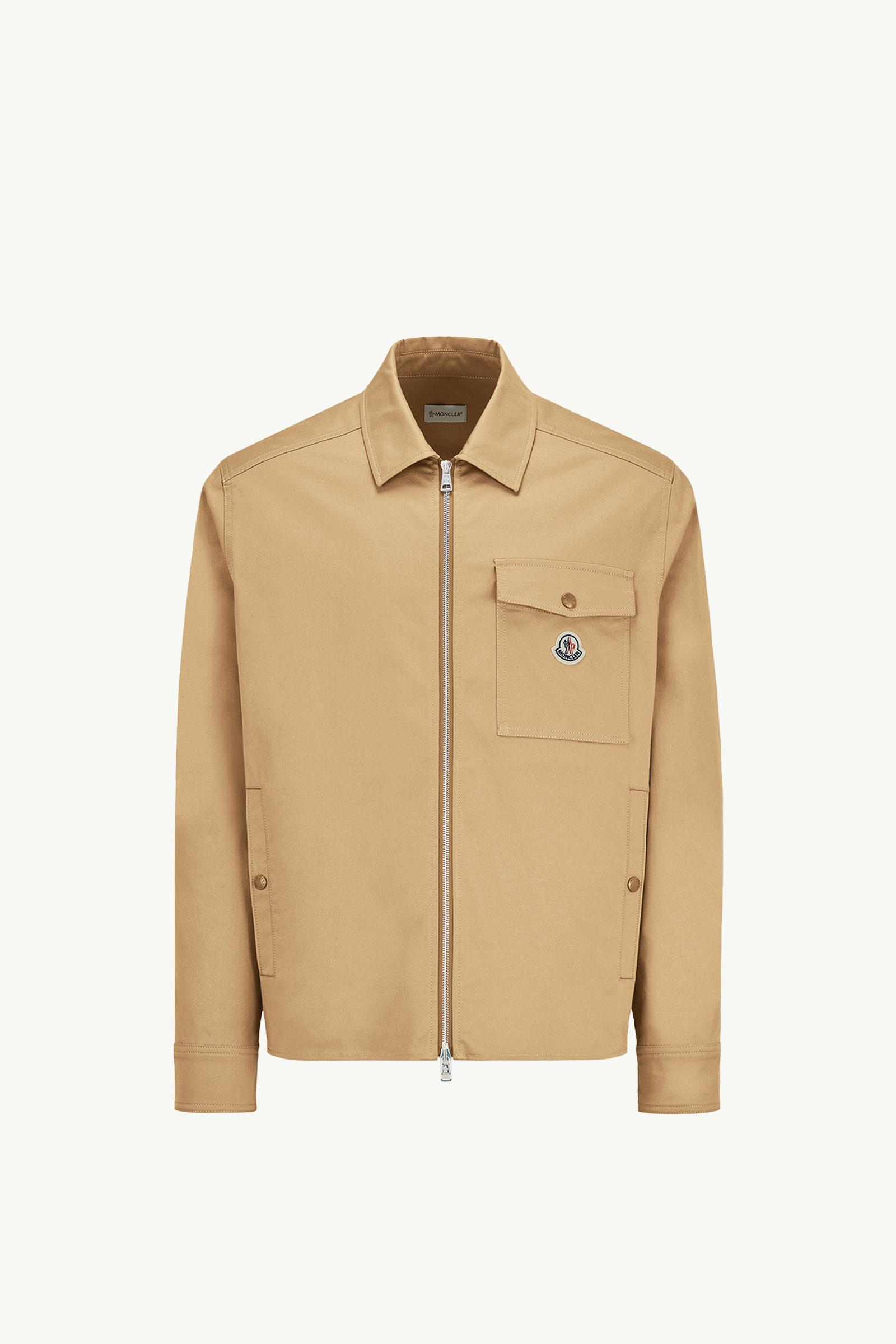 Beige Cotton Gabardine Zip-Up Shirt Jacket - Shirts for Men