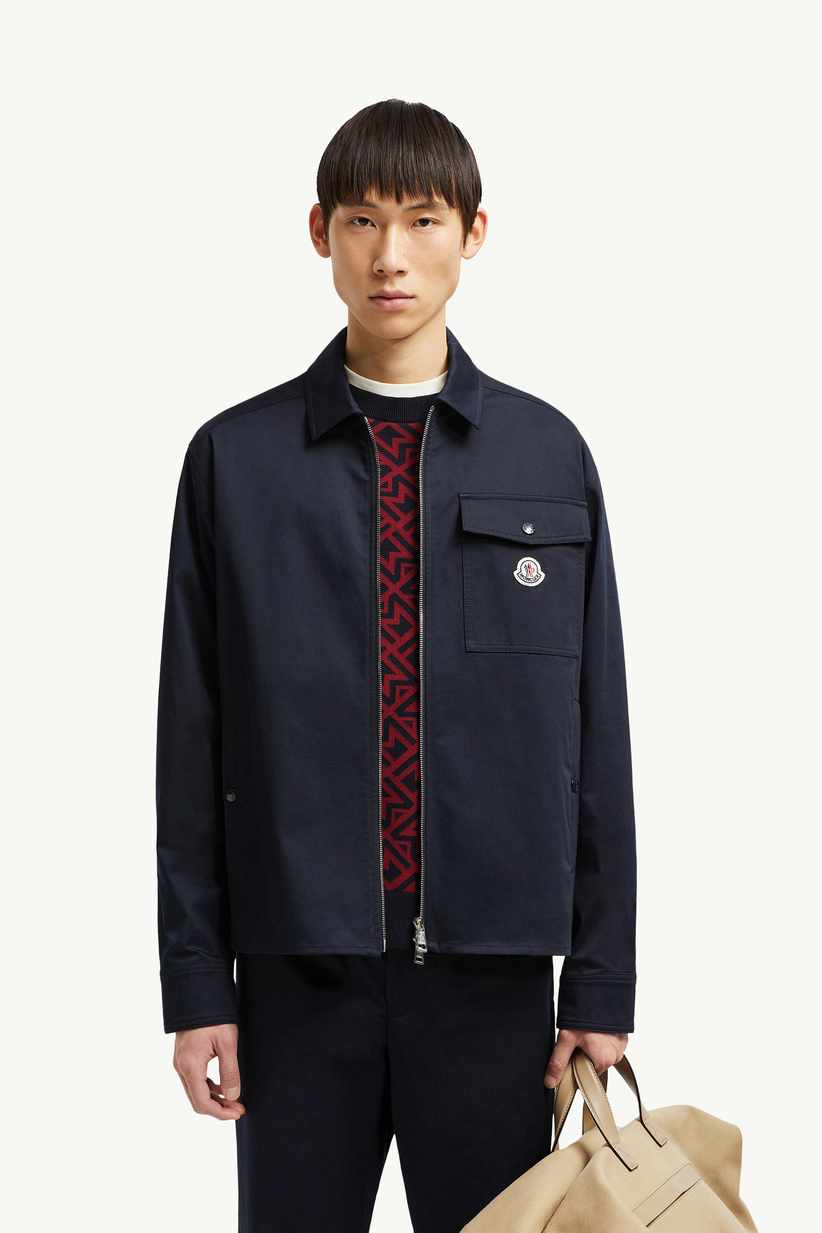 Cotton Gabardine Zip-Up Shirt Jacket Men Navy Blue Moncler 0