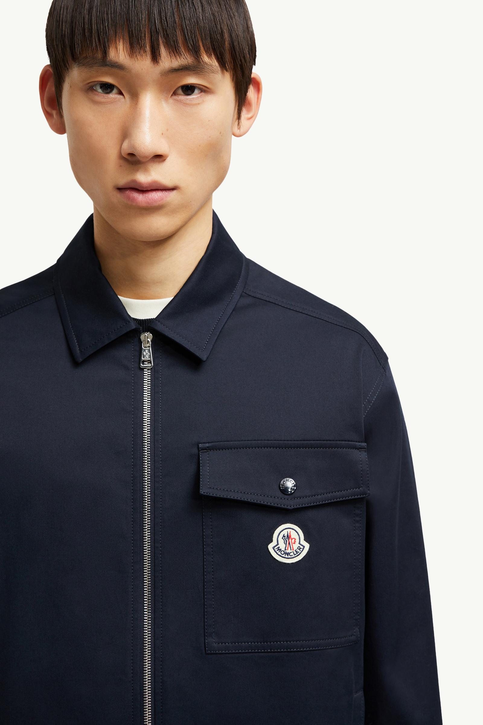 Navy Blue Cotton Gabardine Zip-Up Shirt Jacket - Shirts for Men