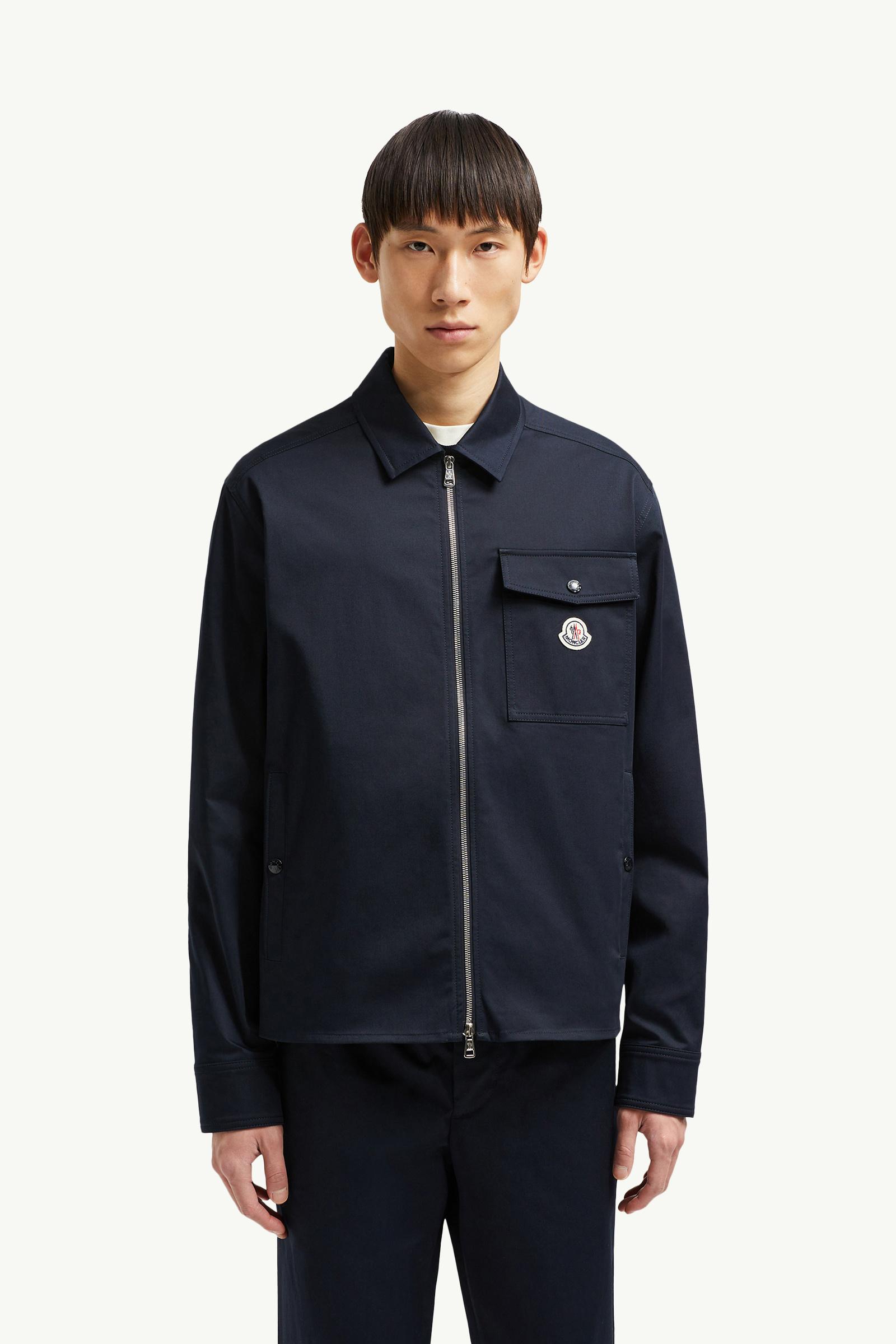 Navy Blue Cotton Gabardine Zip-Up Shirt Jacket - Shirts for Men