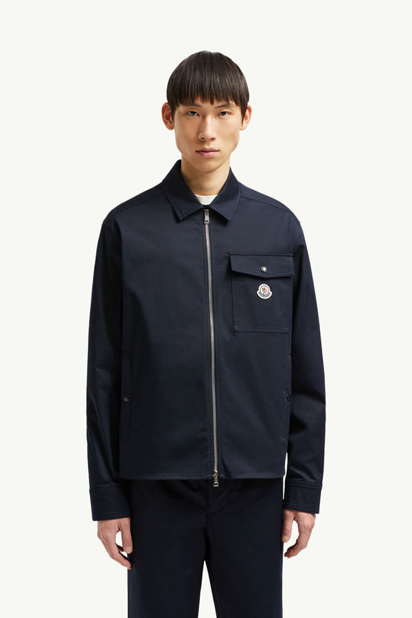 Cotton Gabardine Zip-Up Shirt Jacket Men Navy Blue Moncler 3