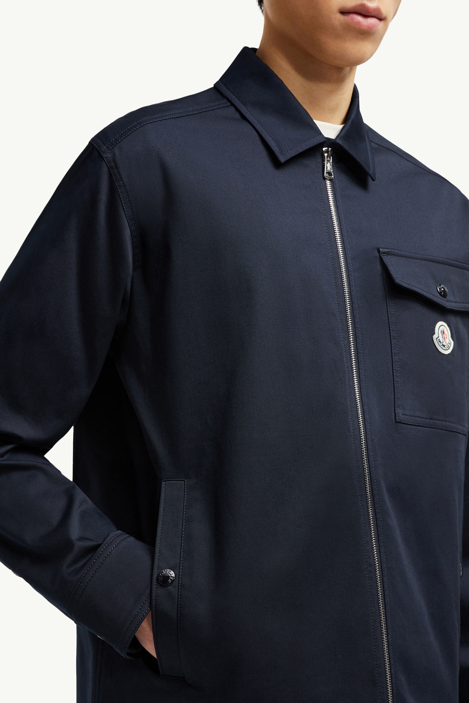 Cotton Gabardine Zip-Up Shirt Jacket Men Navy Blue Moncler 5