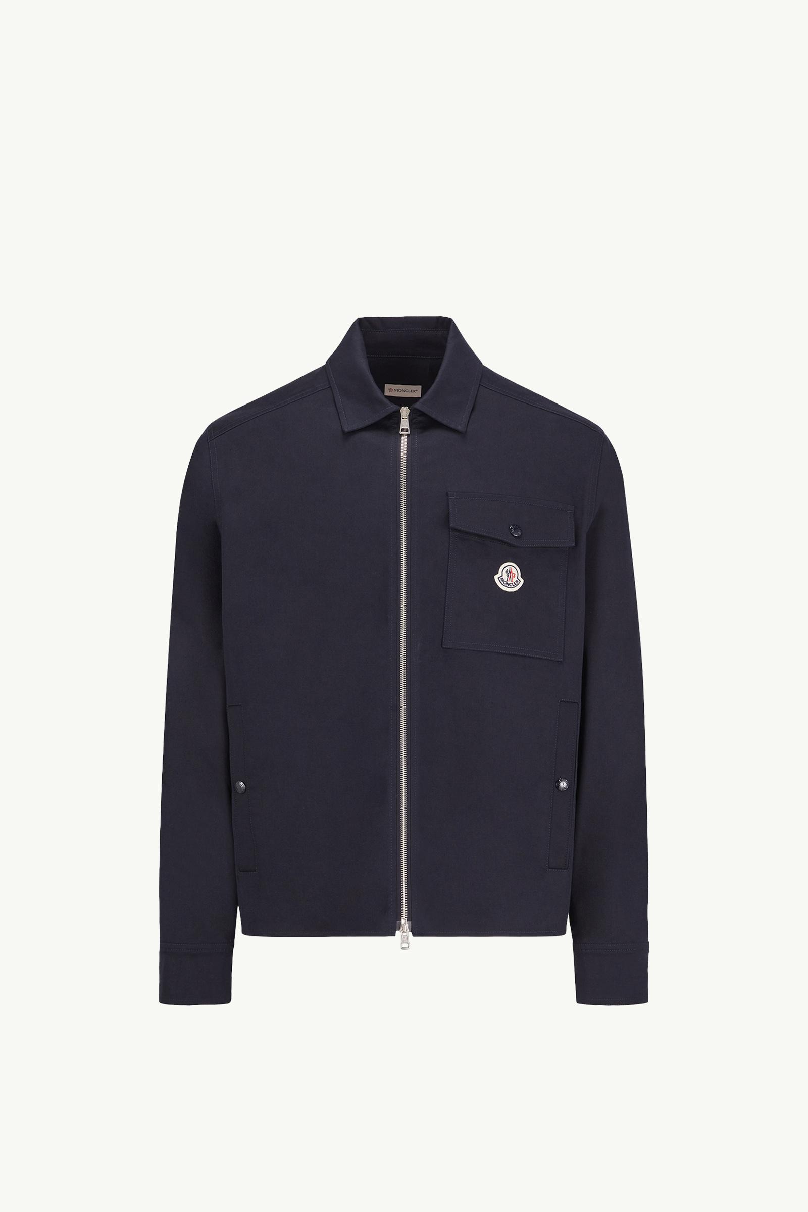 Navy Blue Cotton Gabardine Zip-Up Shirt Jacket - Shirts for Men
