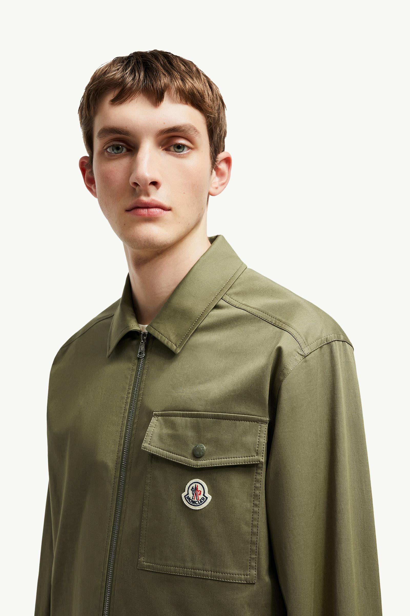 Cotton Gabardine Zip-Up Shirt Jacket Men Olive Green Moncler 1