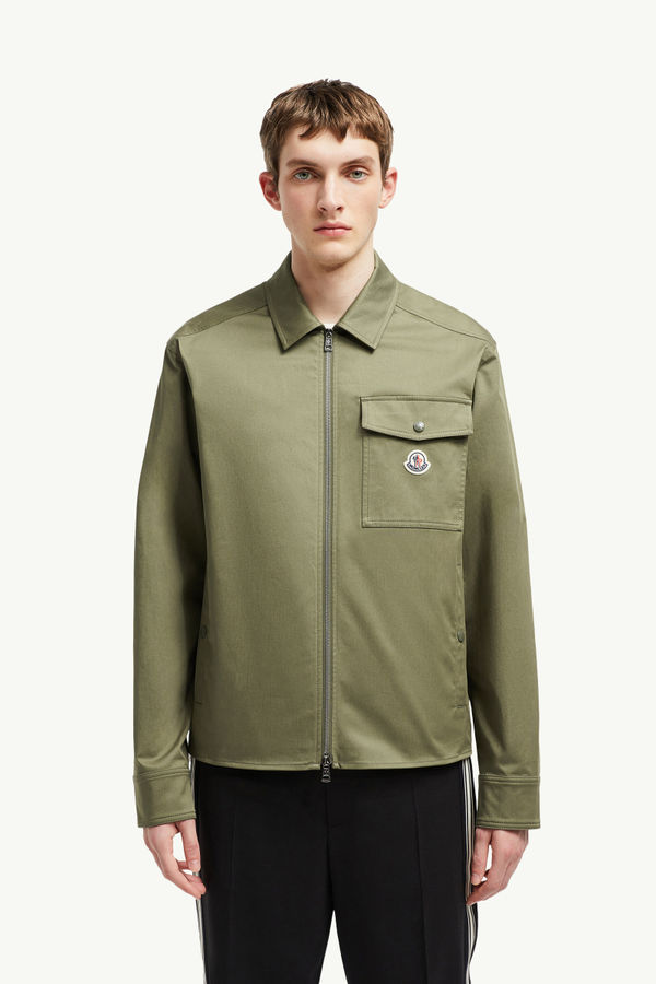 Cotton Gabardine Zip-Up Shirt Jacket Men Olive Green Moncler 3