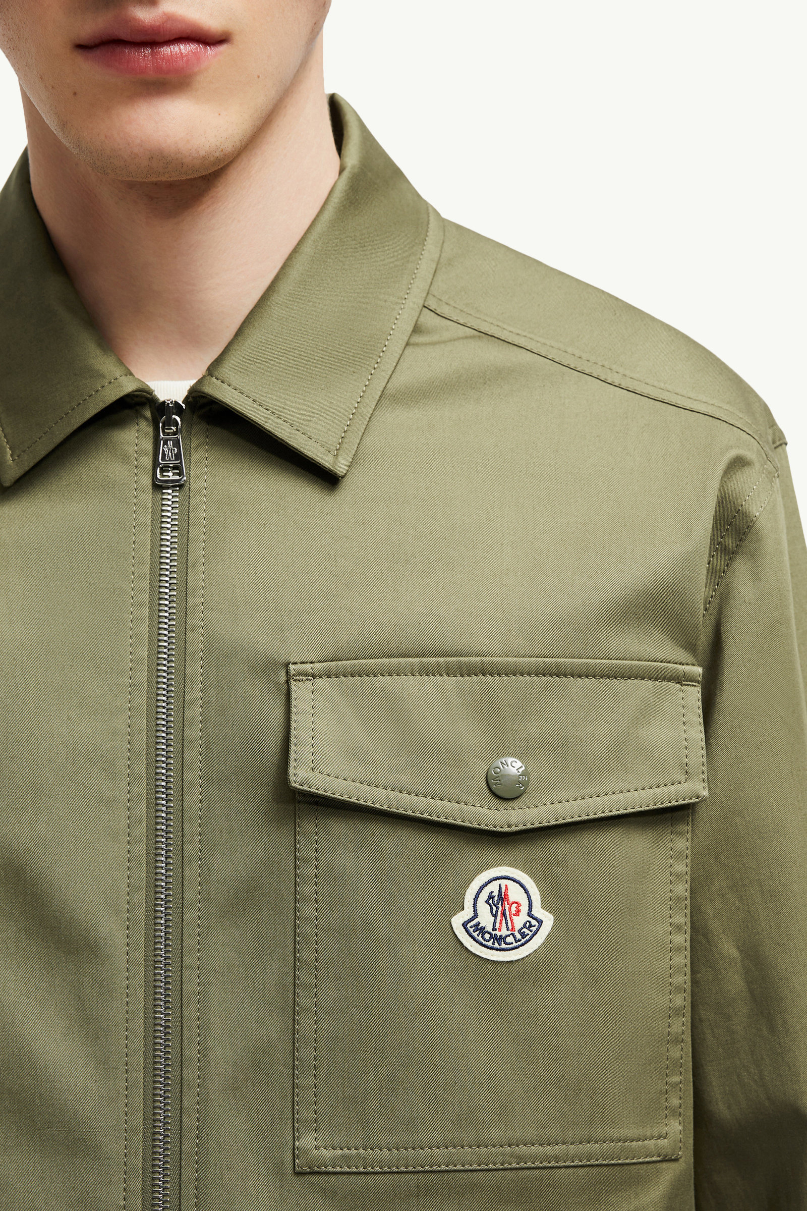 Cotton Gabardine Zip-Up Shirt Jacket Men Olive Green Moncler 5