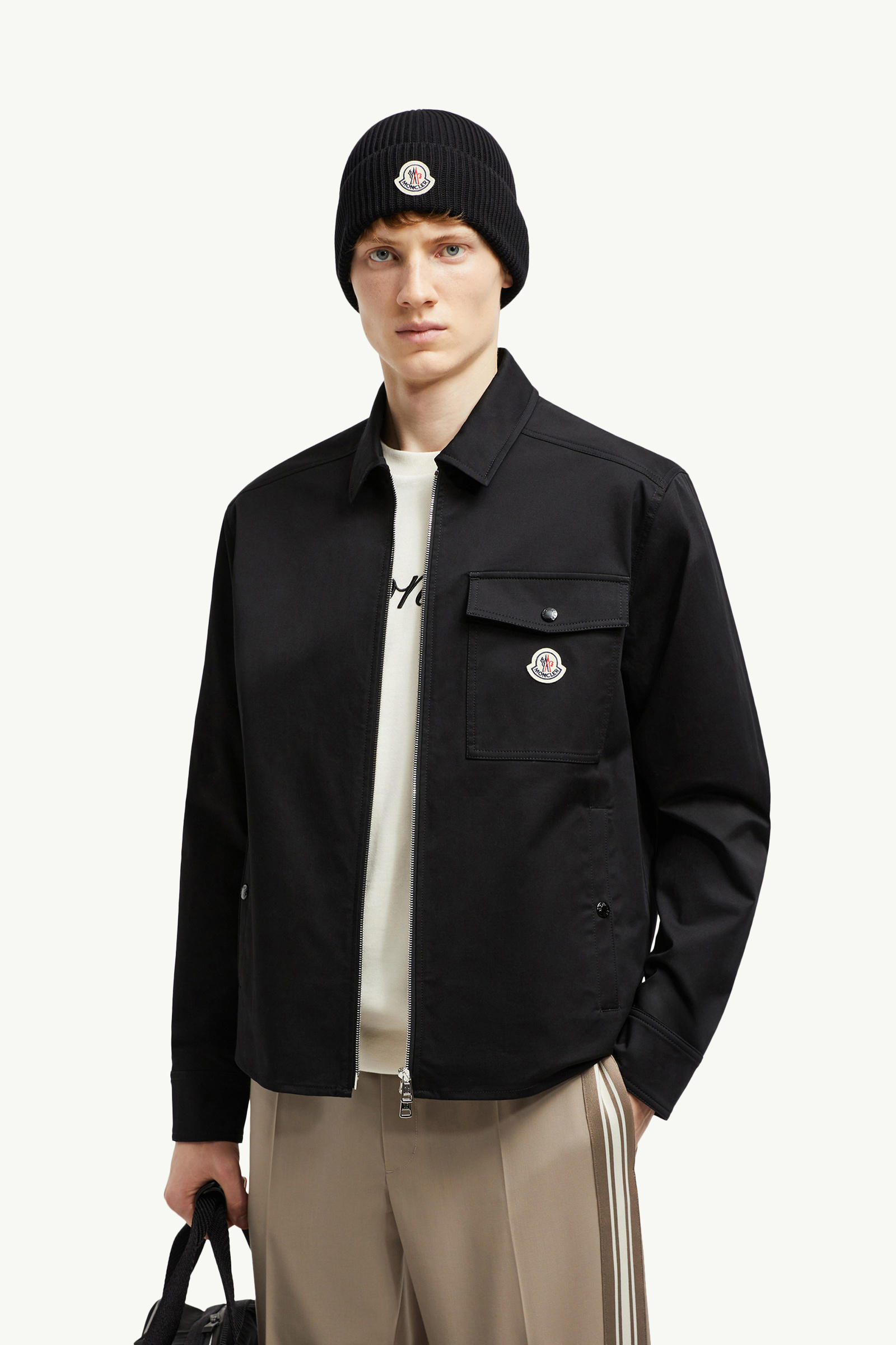 Cotton Gabardine Zip-Up Shirt Jacket Men Black Moncler 0