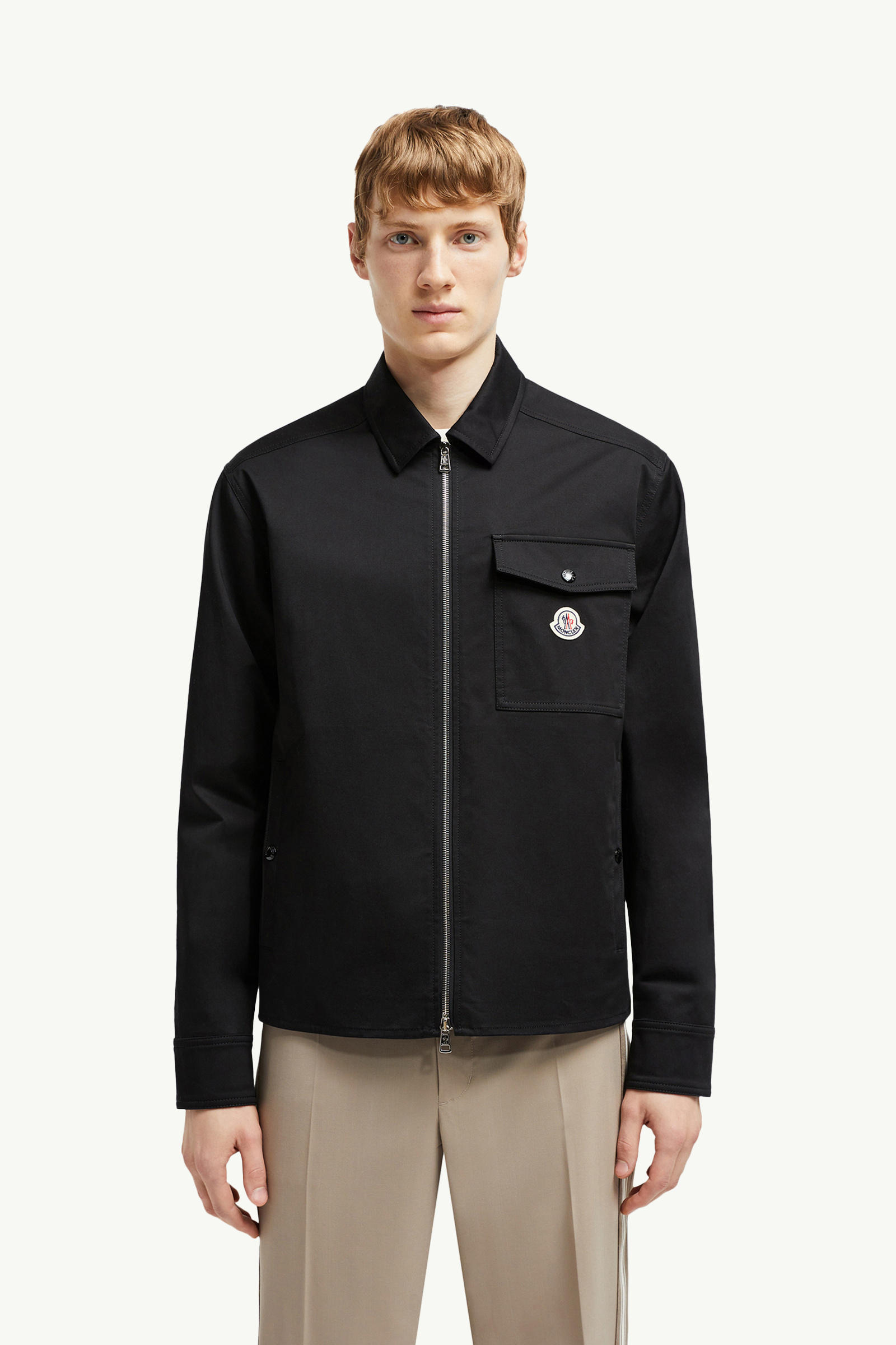 Cotton Gabardine Zip-Up Shirt Jacket Men Black Moncler 3