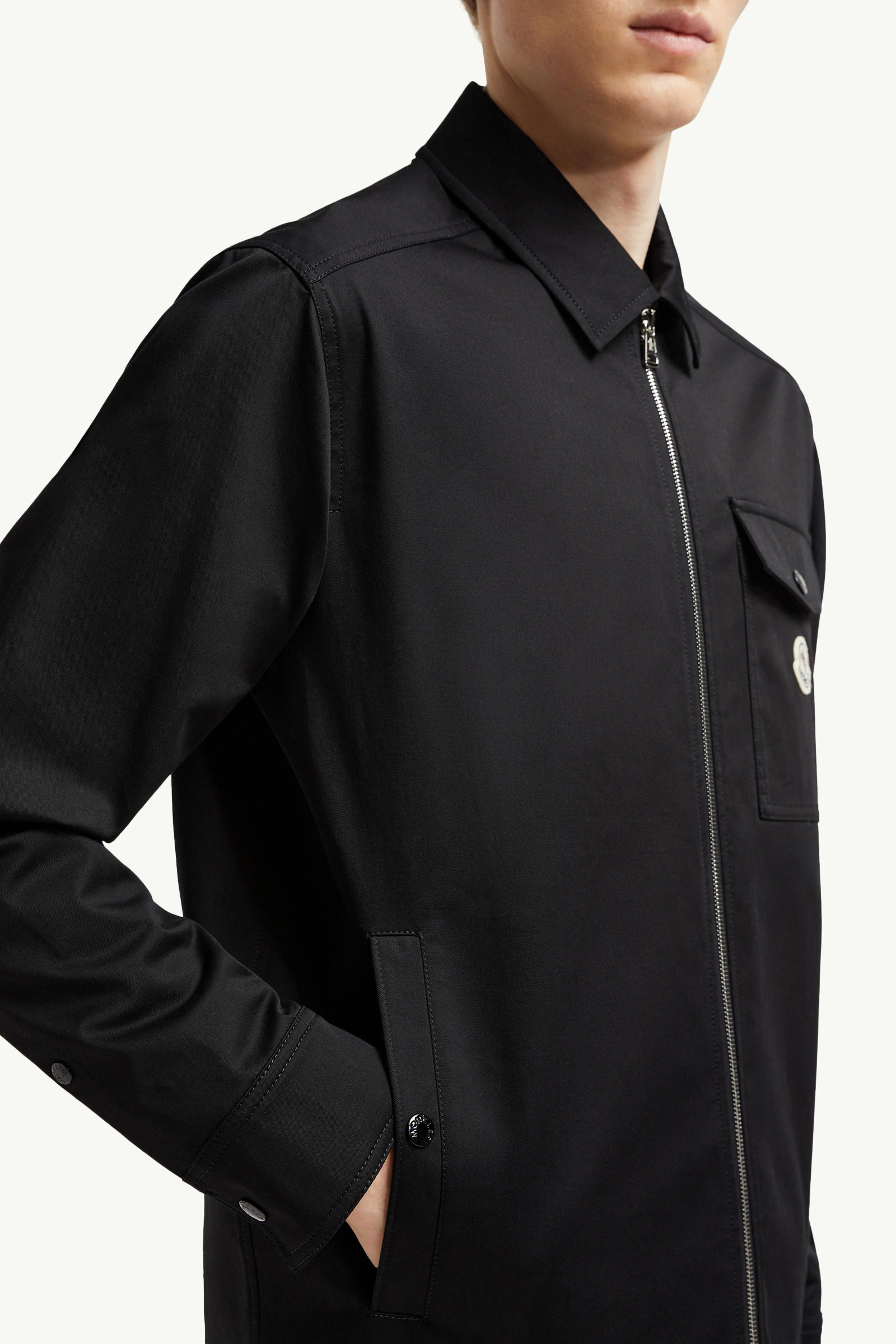 Cotton Gabardine Zip-Up Shirt Jacket Men Black Moncler 5