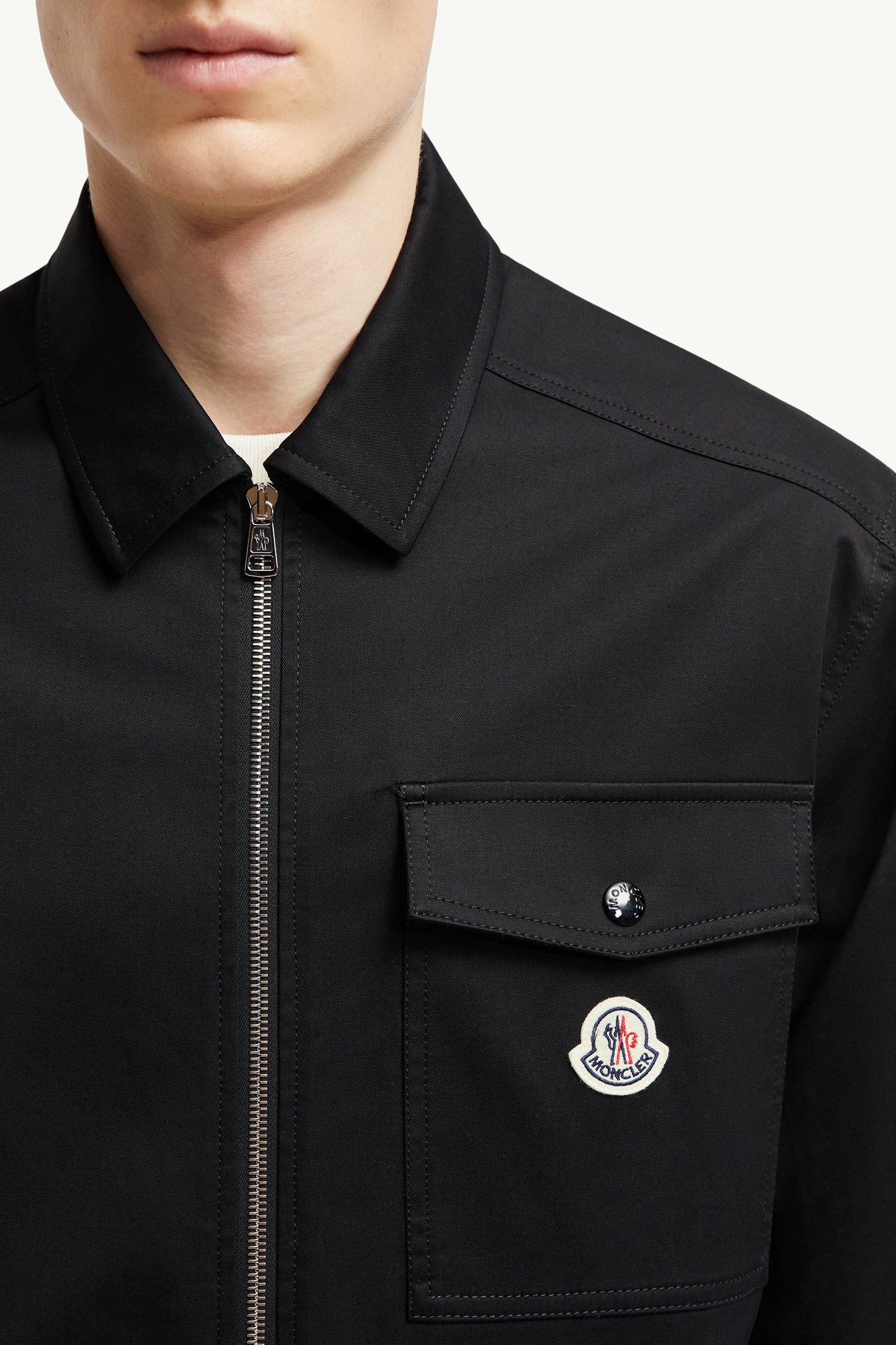 Cotton Gabardine Zip-Up Shirt Jacket Men Black Moncler 6