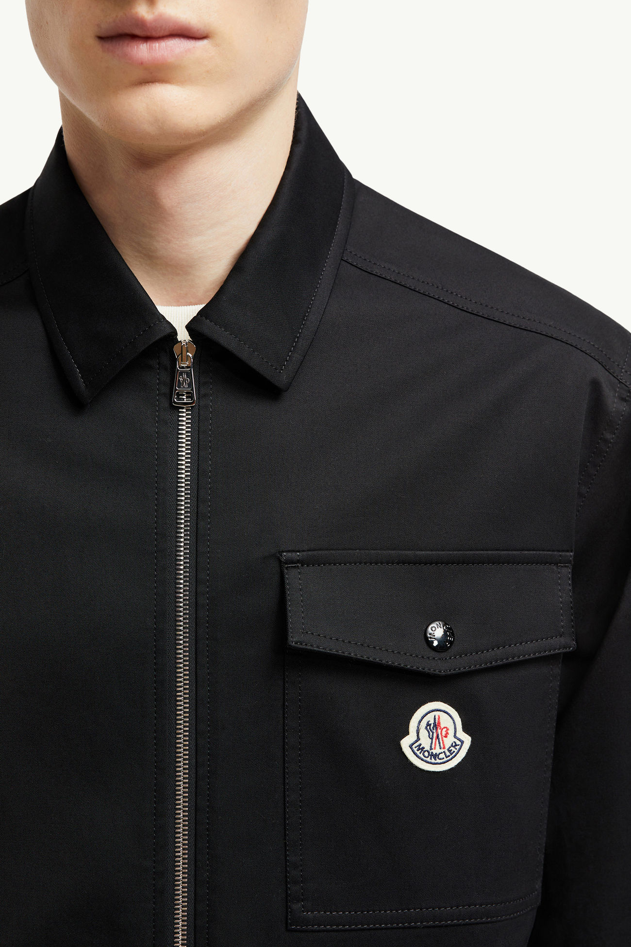 棉華達呢拉鏈恤衫式外套 男士 黑色 Moncler 6