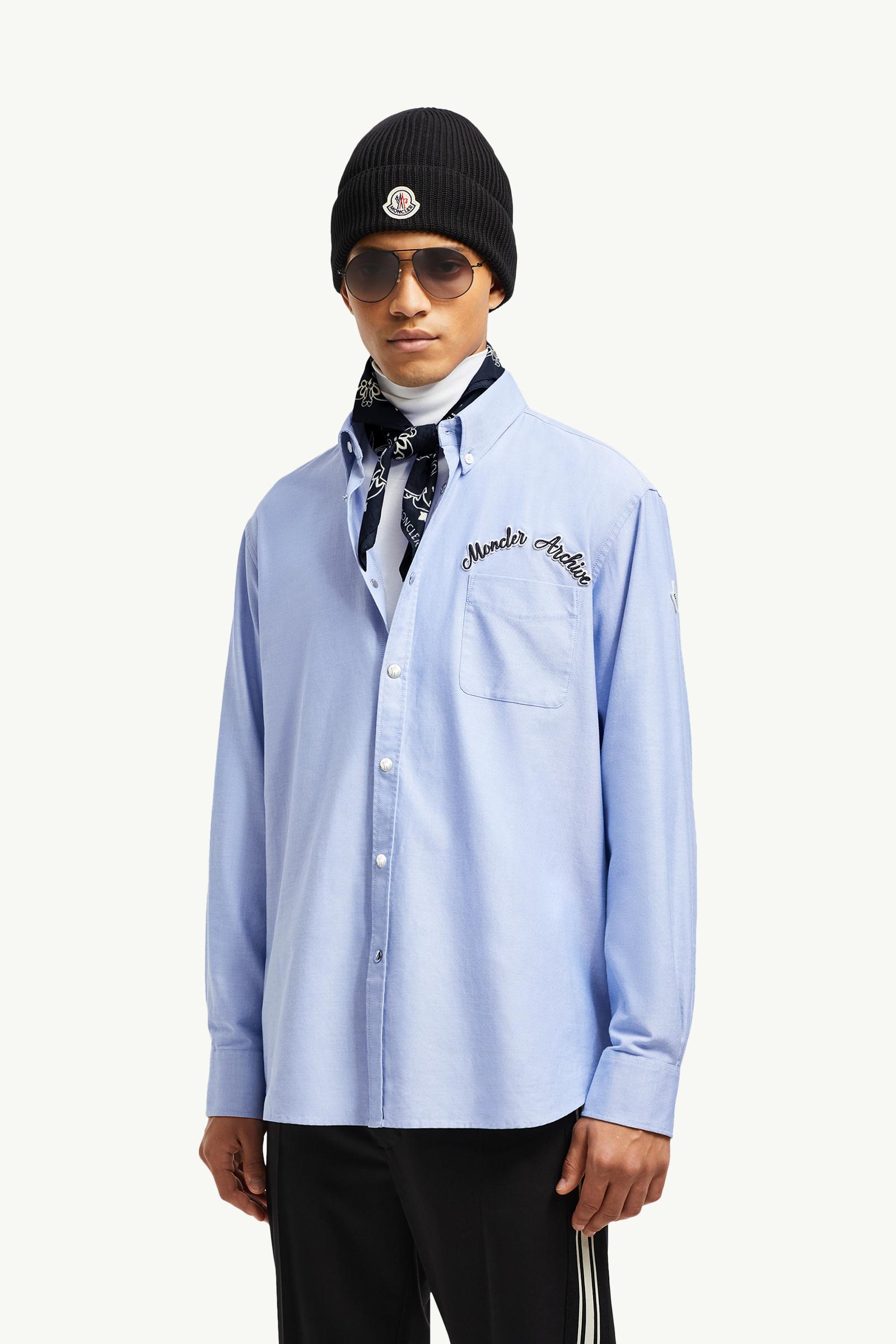 Light Blue Embroidered Logo Oxford Cotton Shirt - Shirts for Men