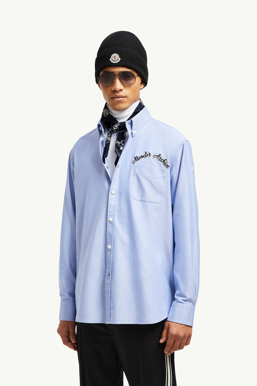 Embroidered Logo Oxford Cotton Shirt Men Light Blue Moncler 0