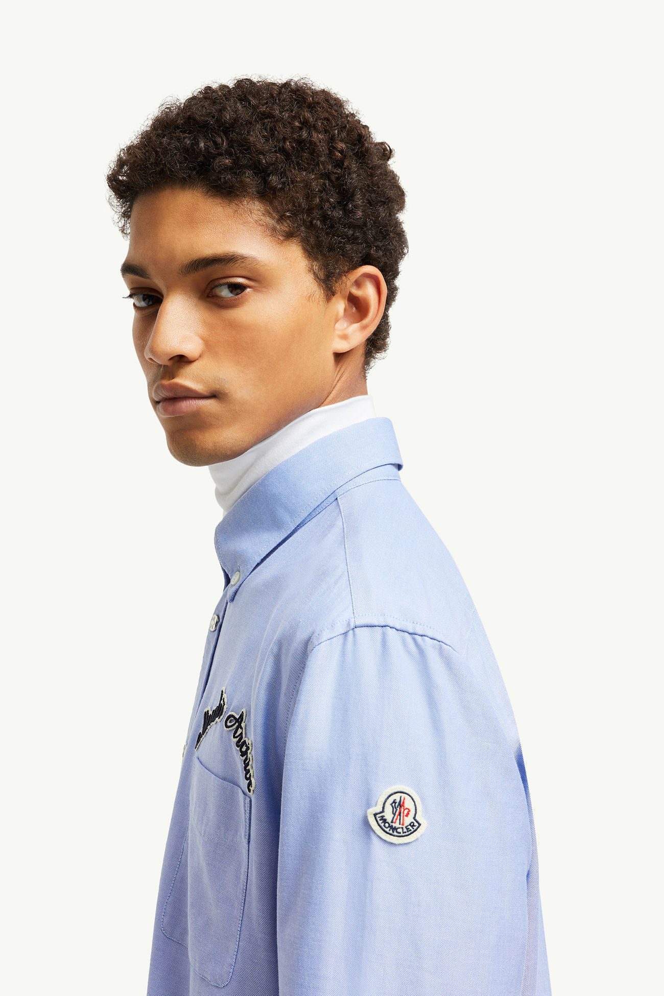 Embroidered Logo Oxford Cotton Shirt Men Light Blue Moncler 1
