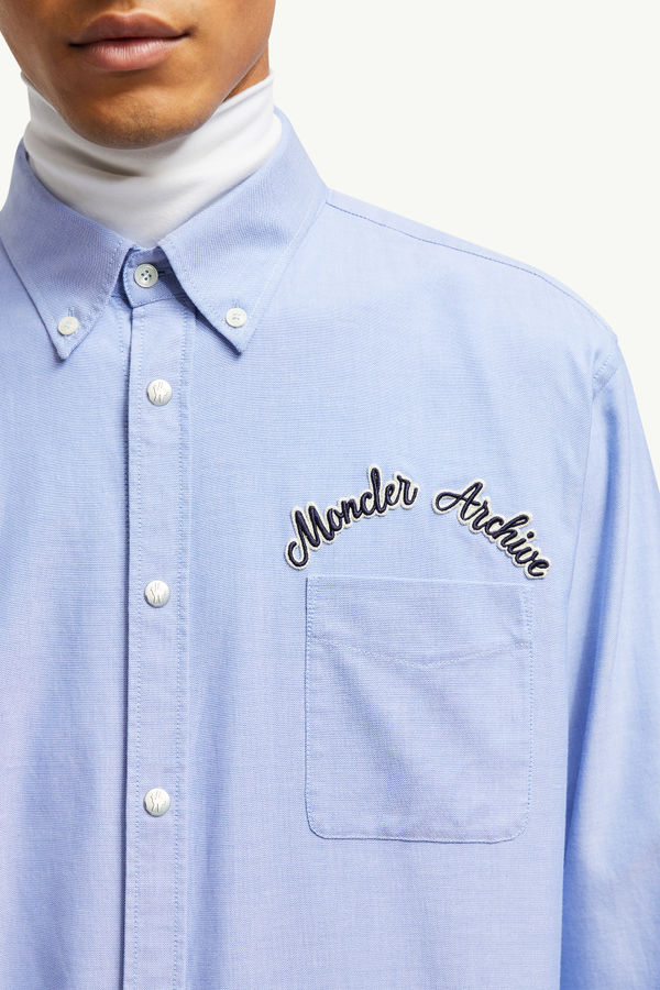 Camisa de algodón Oxford con logotipo bordado Hombre Azul claro Moncler 5