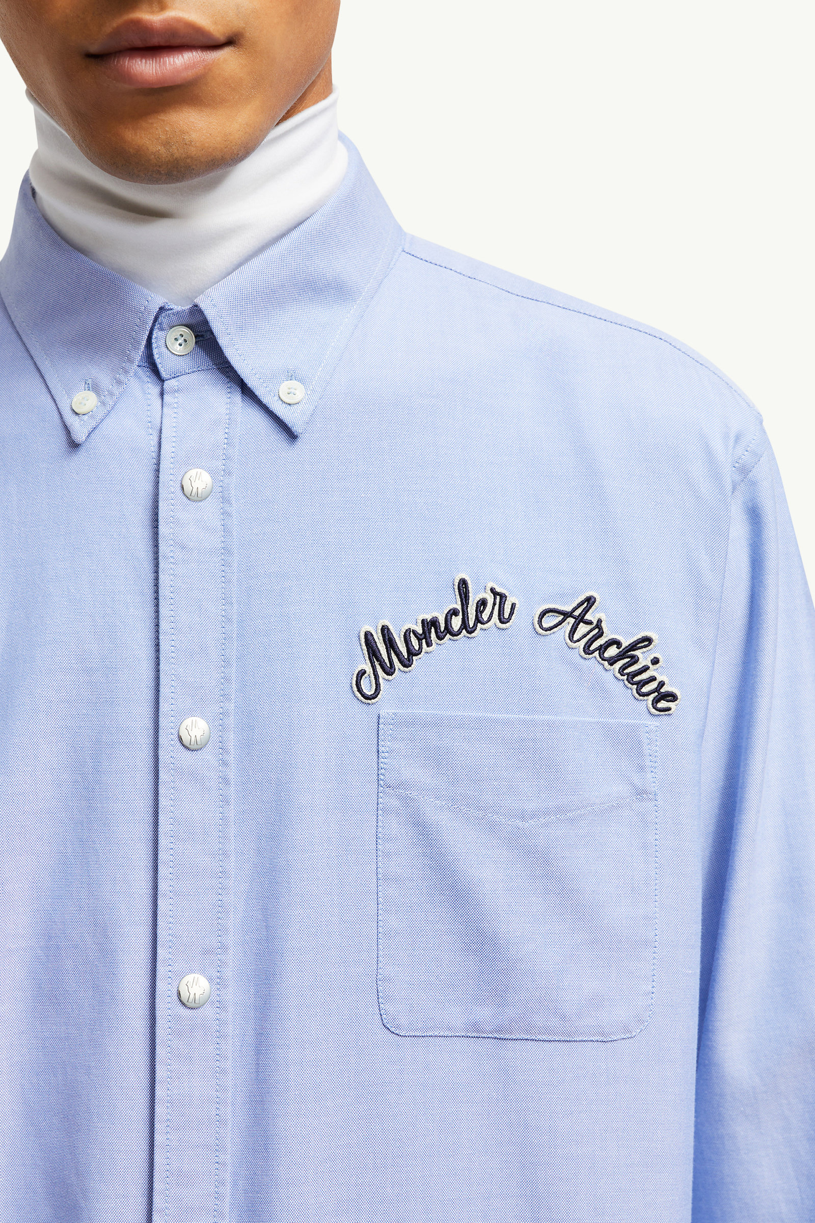 Embroidered Logo Oxford Cotton Shirt Men Light Blue Moncler 5