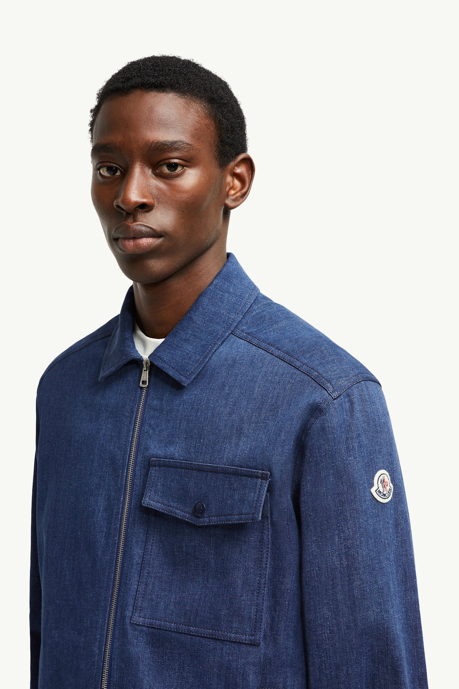 Denim Long Sleeve Zip-Up Shirt Men Denim Blue Moncler 1