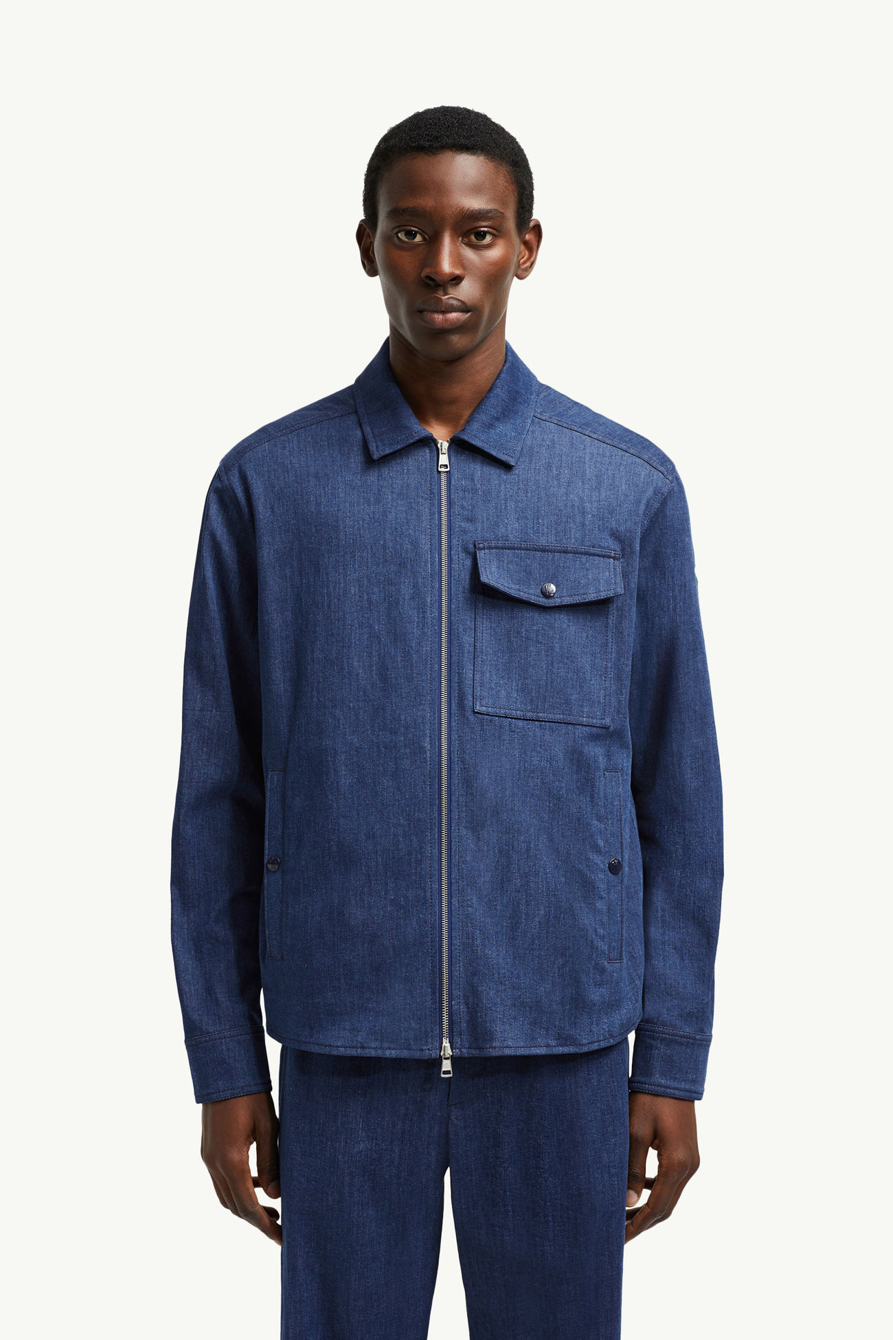 Camisa de manga larga de tejido vaquero con cremallera Hombre Azul Denim Moncler 3