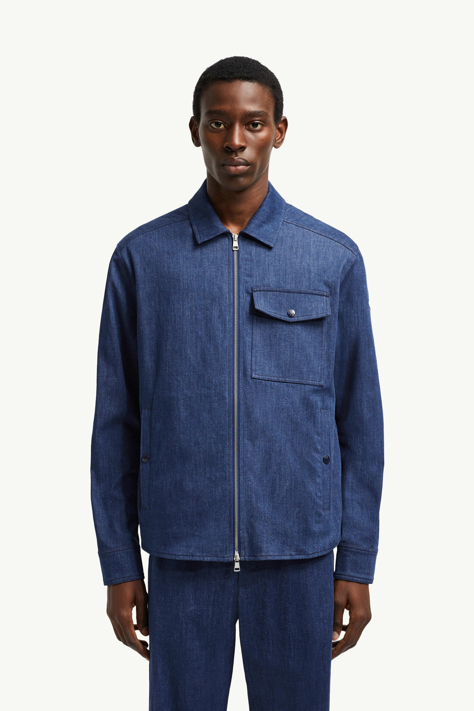 Denim Long Sleeve Zip-Up Shirt Men Denim Blue Moncler 3