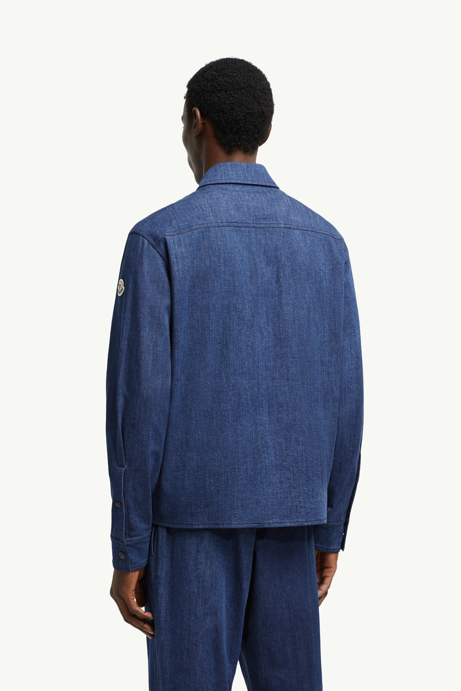 Denim Long Sleeve Zip-Up Shirt Men Denim Blue Moncler 4