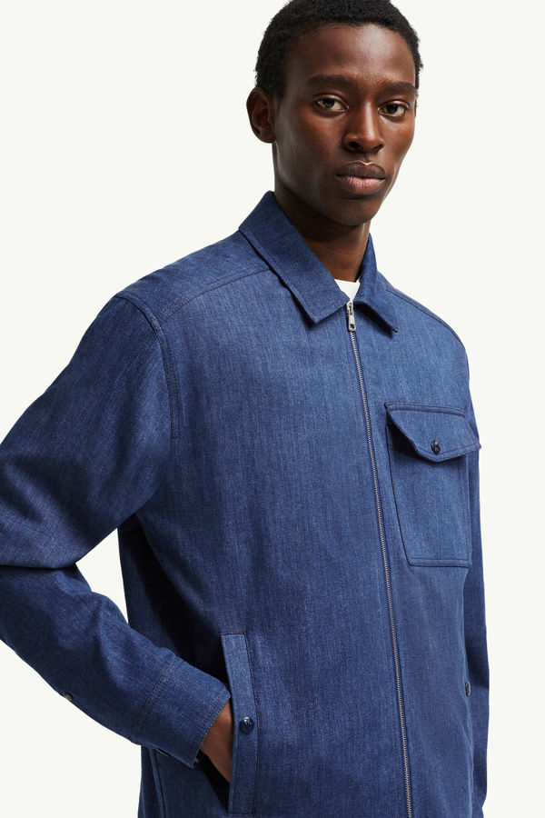 Chemise zippée à manches longues en denim Hommes Bleu Jean Moncler 5