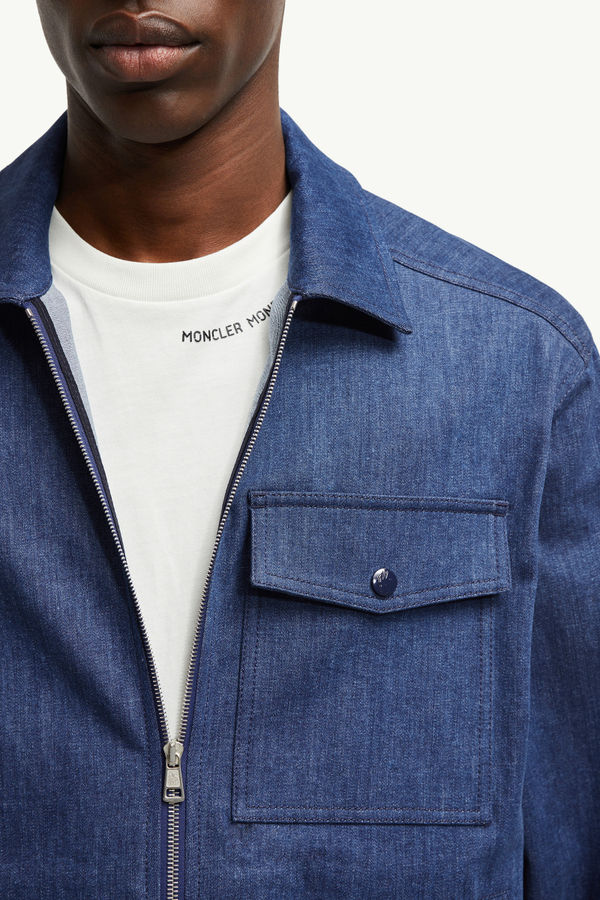 Denim Long Sleeve Zip-Up Shirt Men Denim Blue Moncler 6