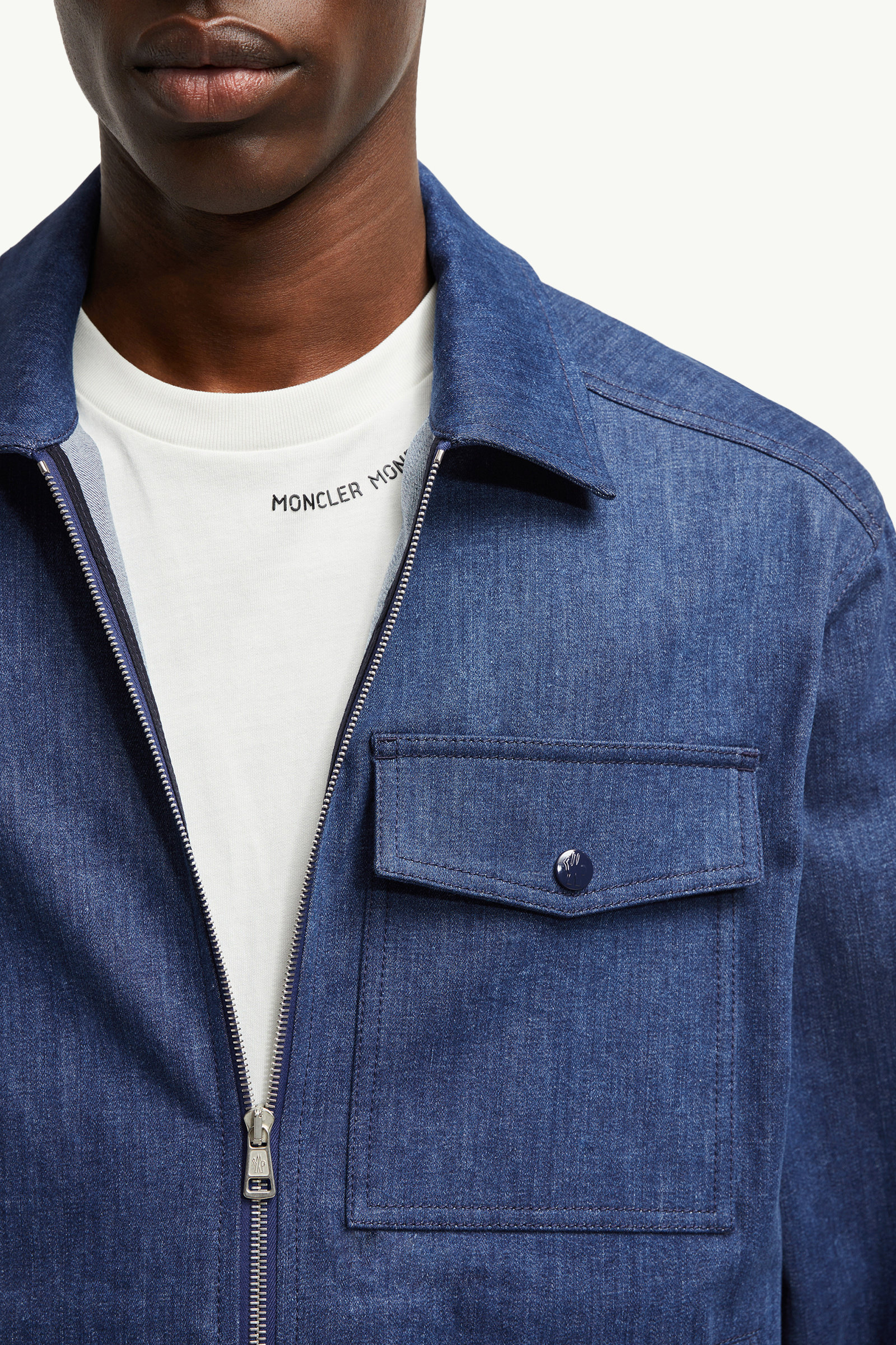 Denim Long Sleeve Zip-Up Shirt Men Denim Blue Moncler 6