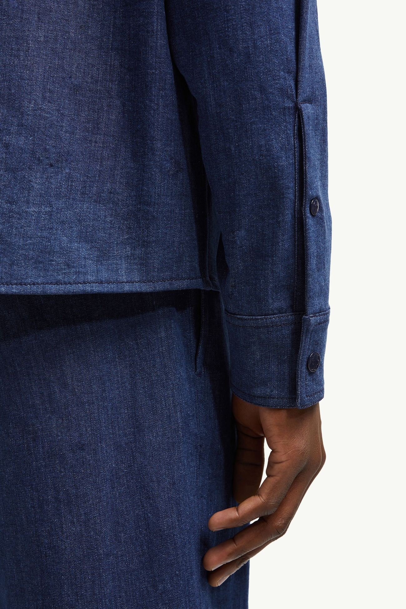 Camisa de manga larga de tejido vaquero con cremallera Hombre Azul Denim Moncler 7