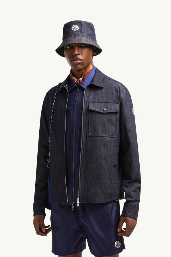 Denim Long Sleeve Zip-Up Shirt Men Denim Blue Moncler 0
